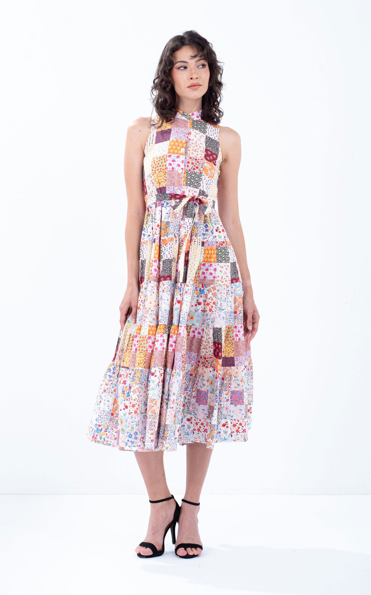 Mixed Print Cotton Maxi Dress