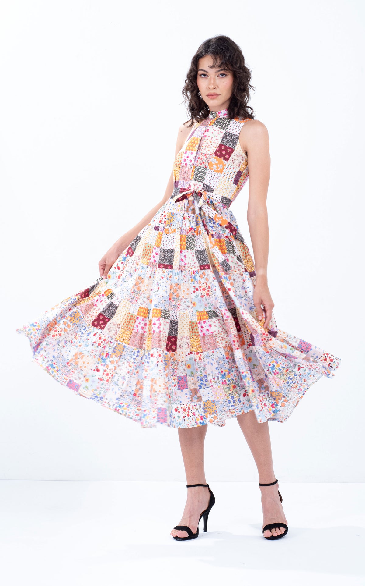 Mixed Print Cotton Maxi Dress