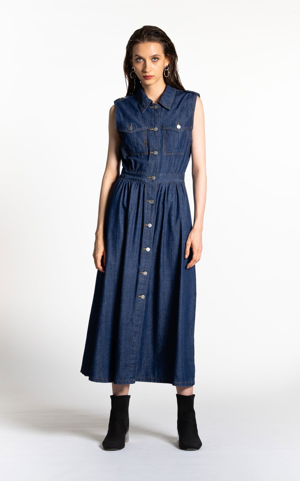 Denim Sleeveless Shirt Dress