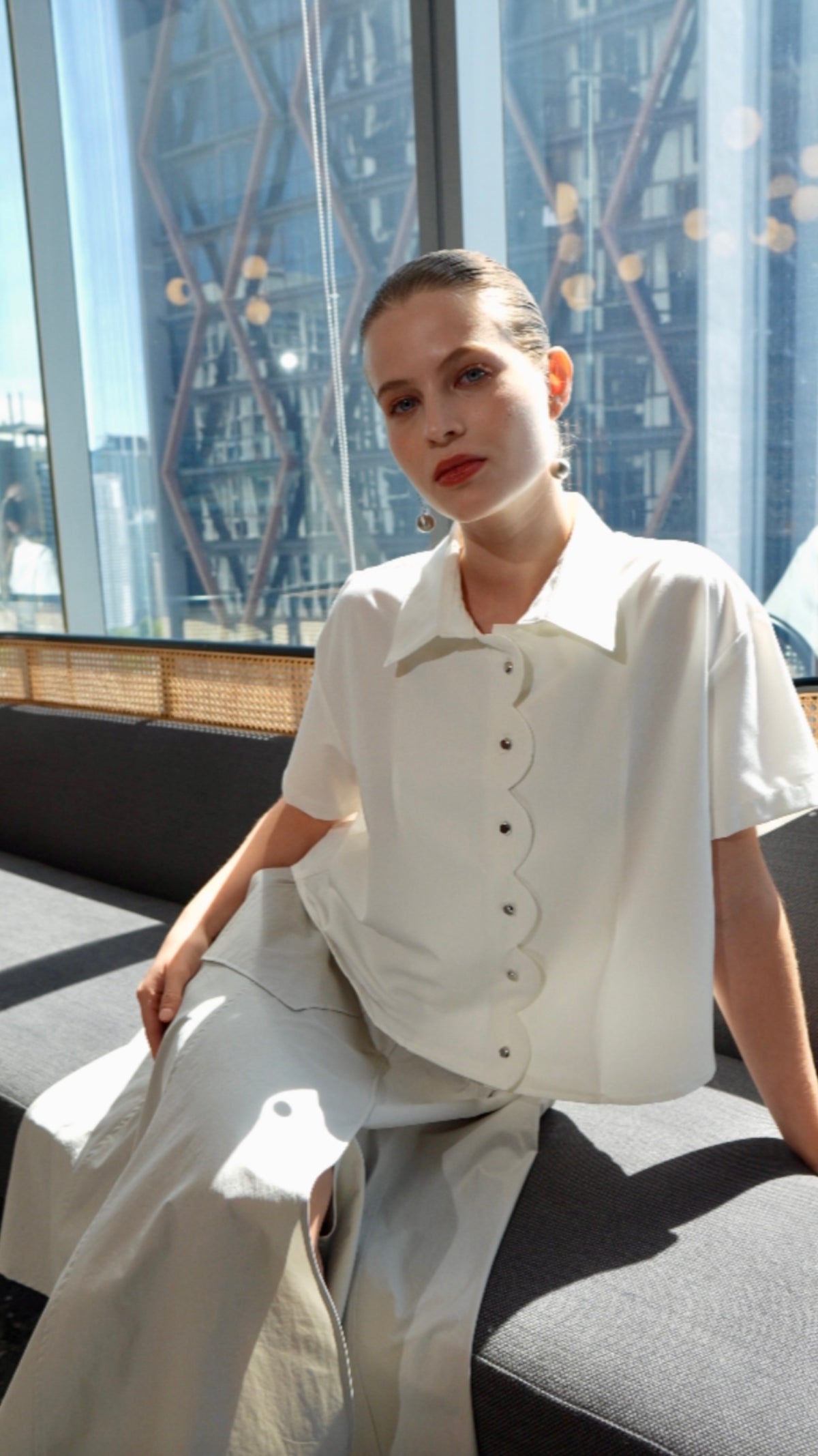 Scalloped Placket Suiting Shirt