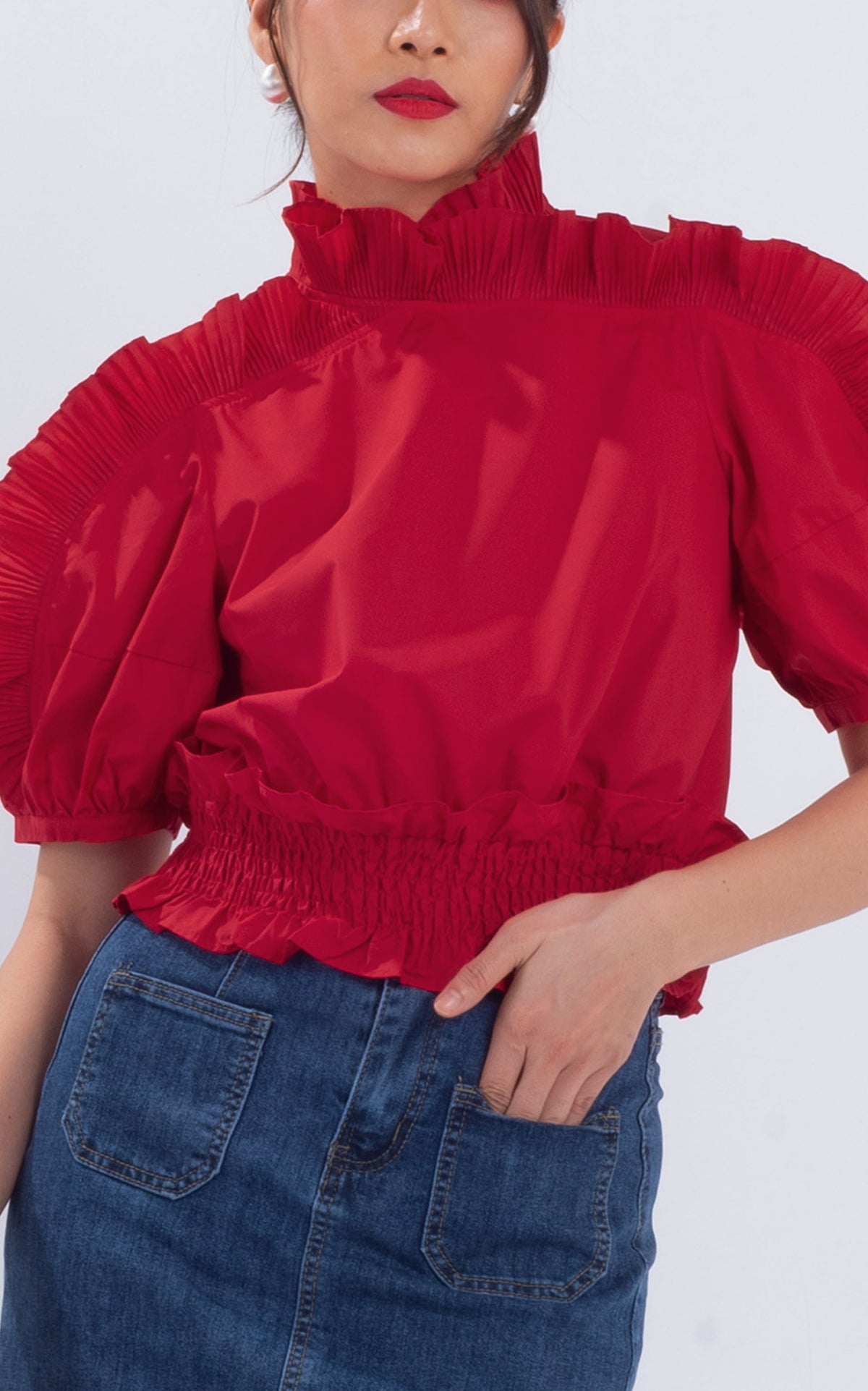 Pleated Ruffle Cotton Top