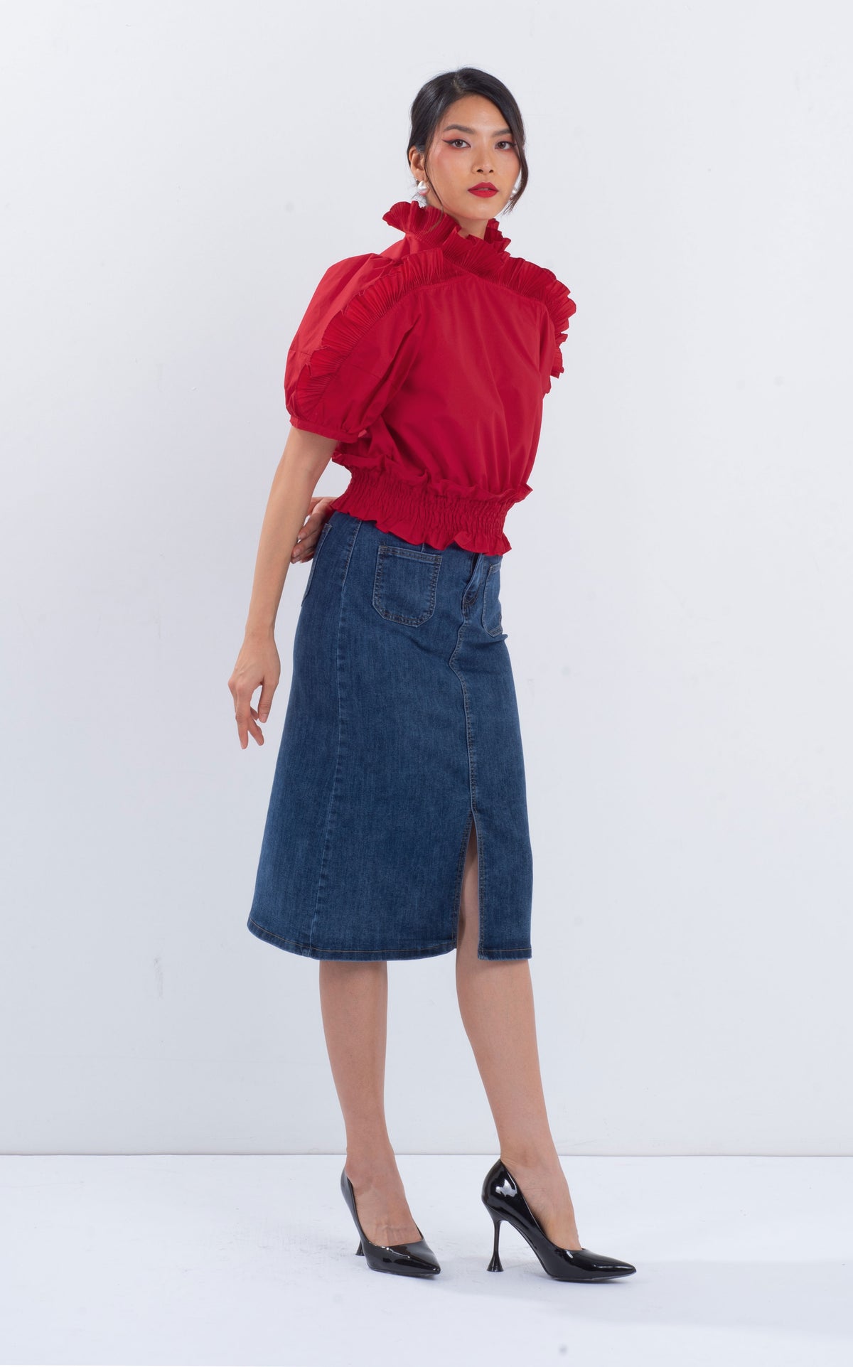 Pleated Ruffle Cotton Top