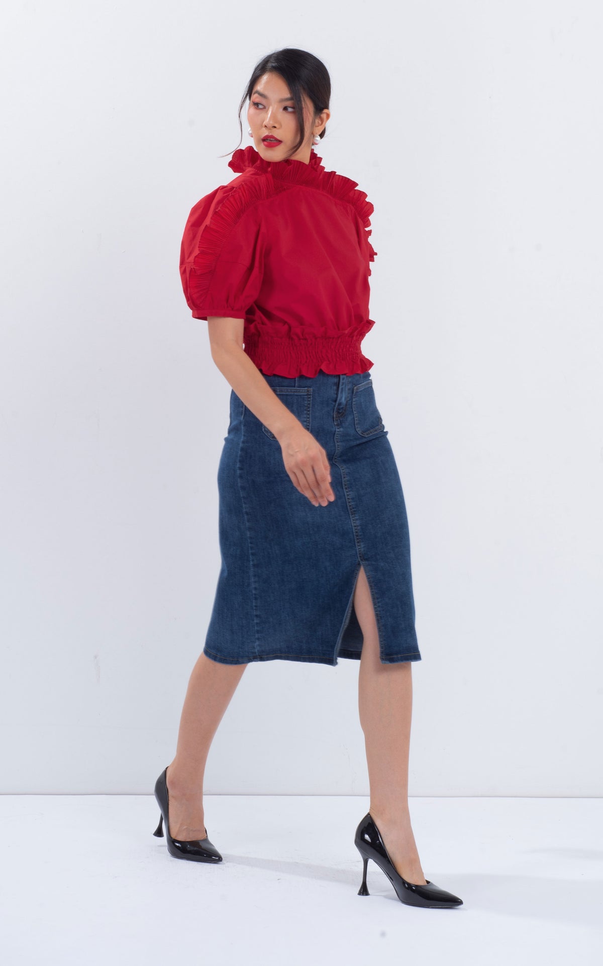 Pleated Ruffle Cotton Top