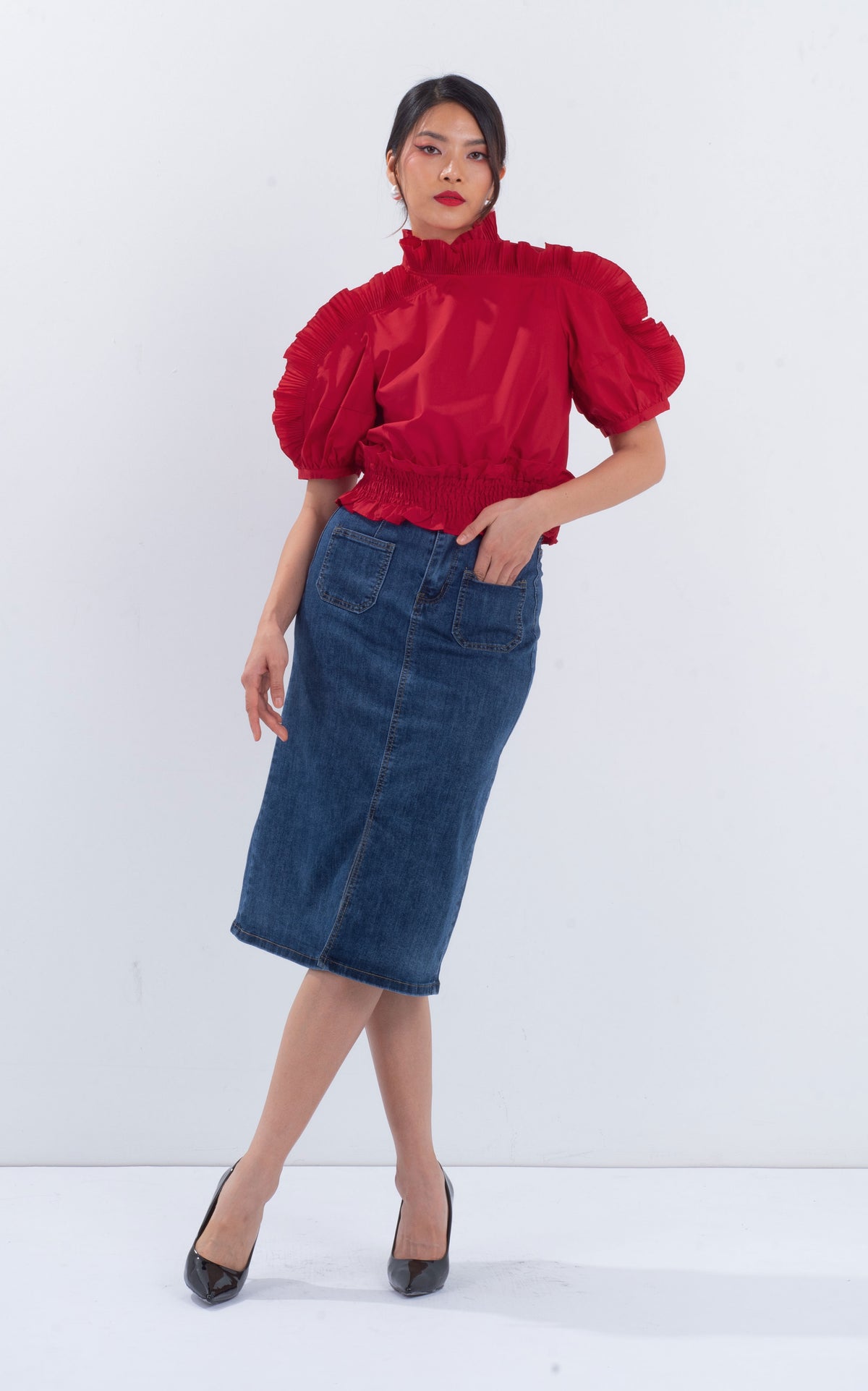 Pleated Ruffle Cotton Top