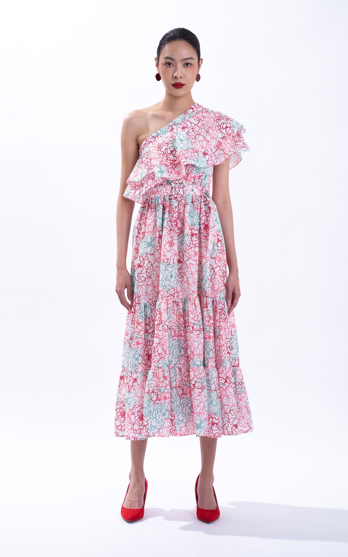 Peony One Shoulder Cotton Maxi Dress