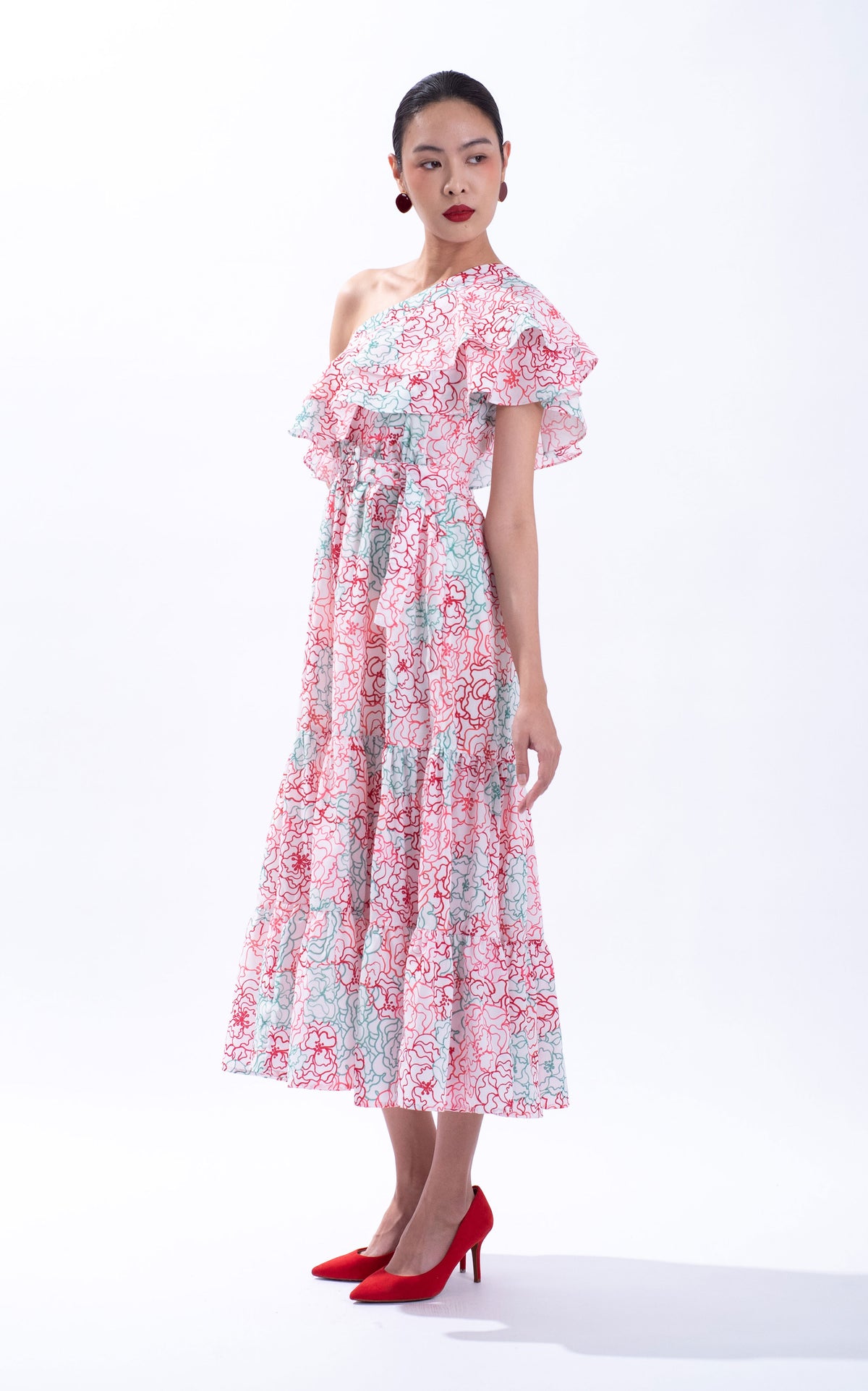 Peony One Shoulder Cotton Maxi Dress