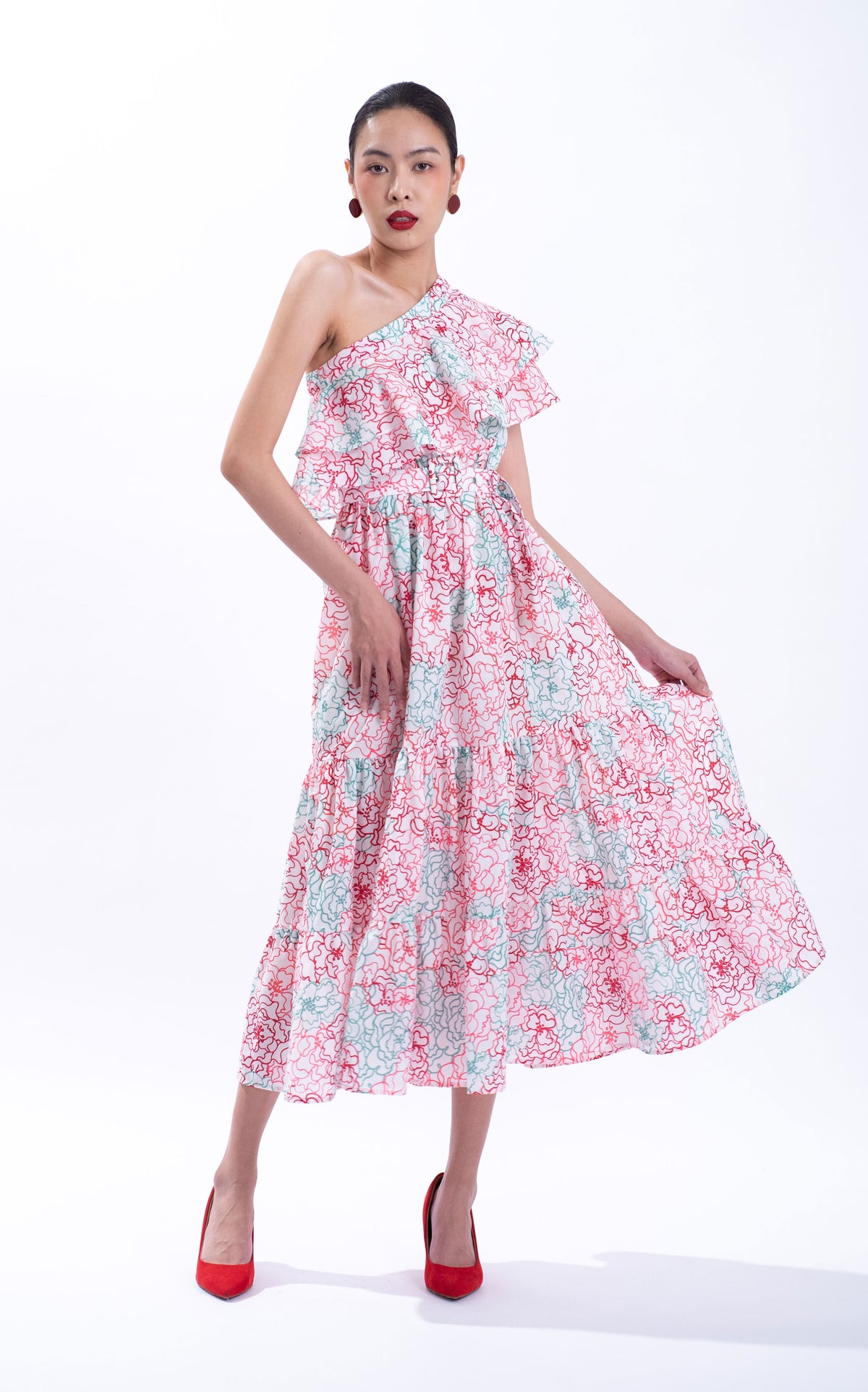 Peony One Shoulder Cotton Maxi Dress