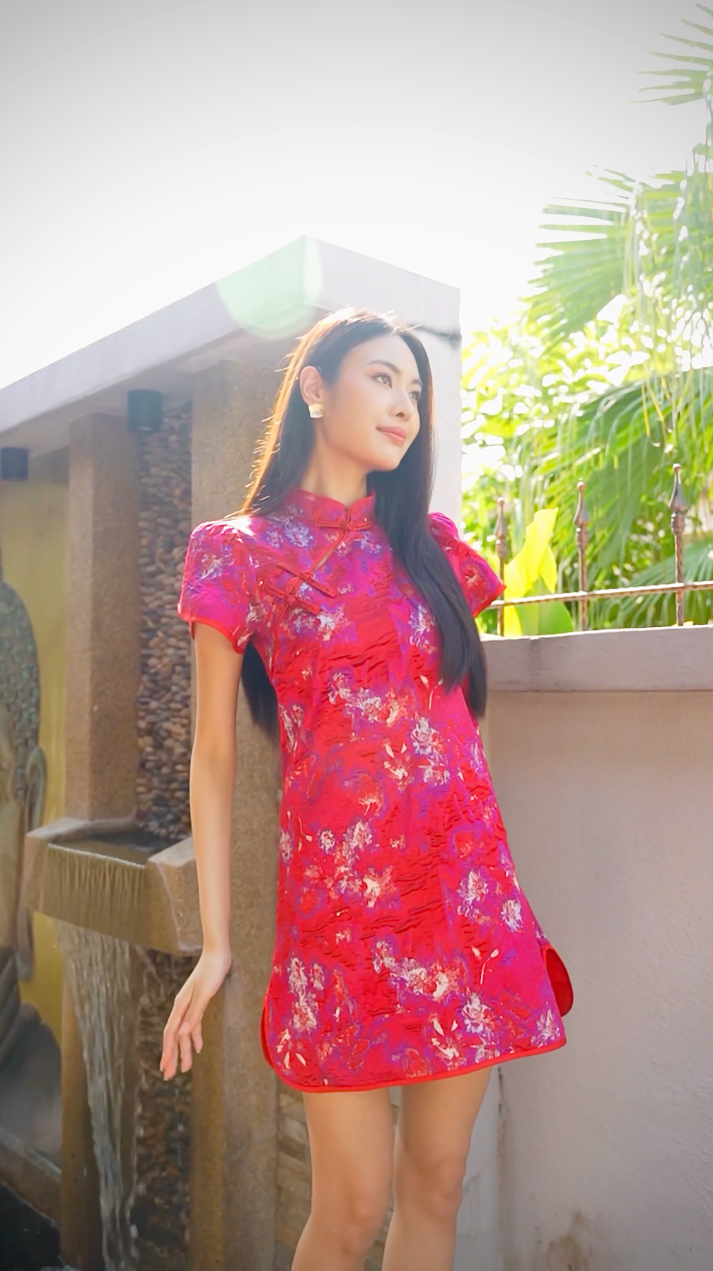 Oriental Petal Sleeve Jacquard Qipao