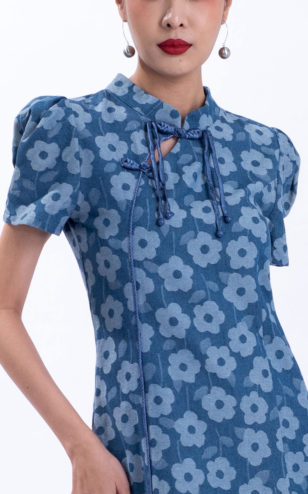 Flower Print Denim Qipao