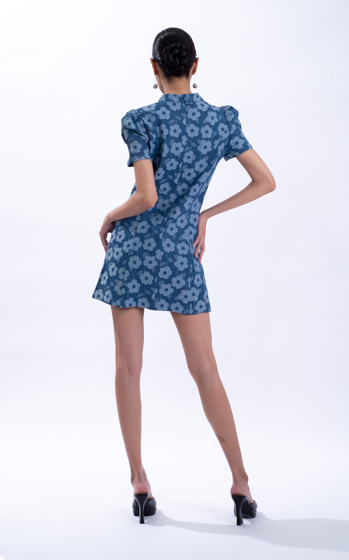 Flower Print Denim Qipao