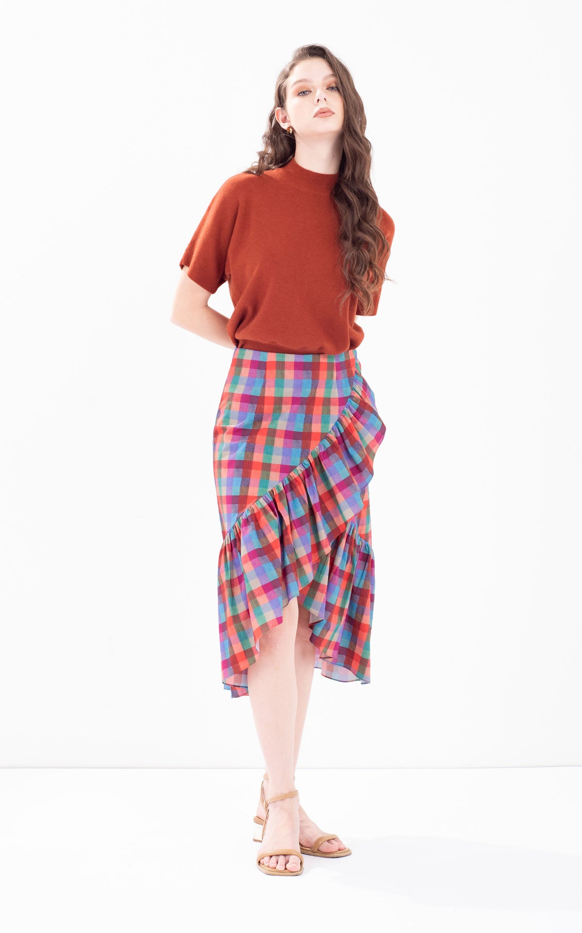 Checked Cotton Overlap Skirt