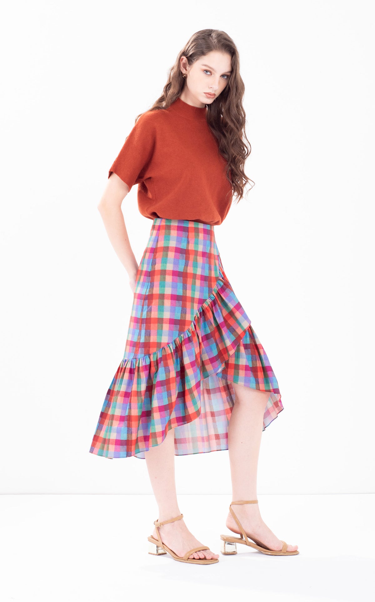Checked Cotton Overlap Skirt