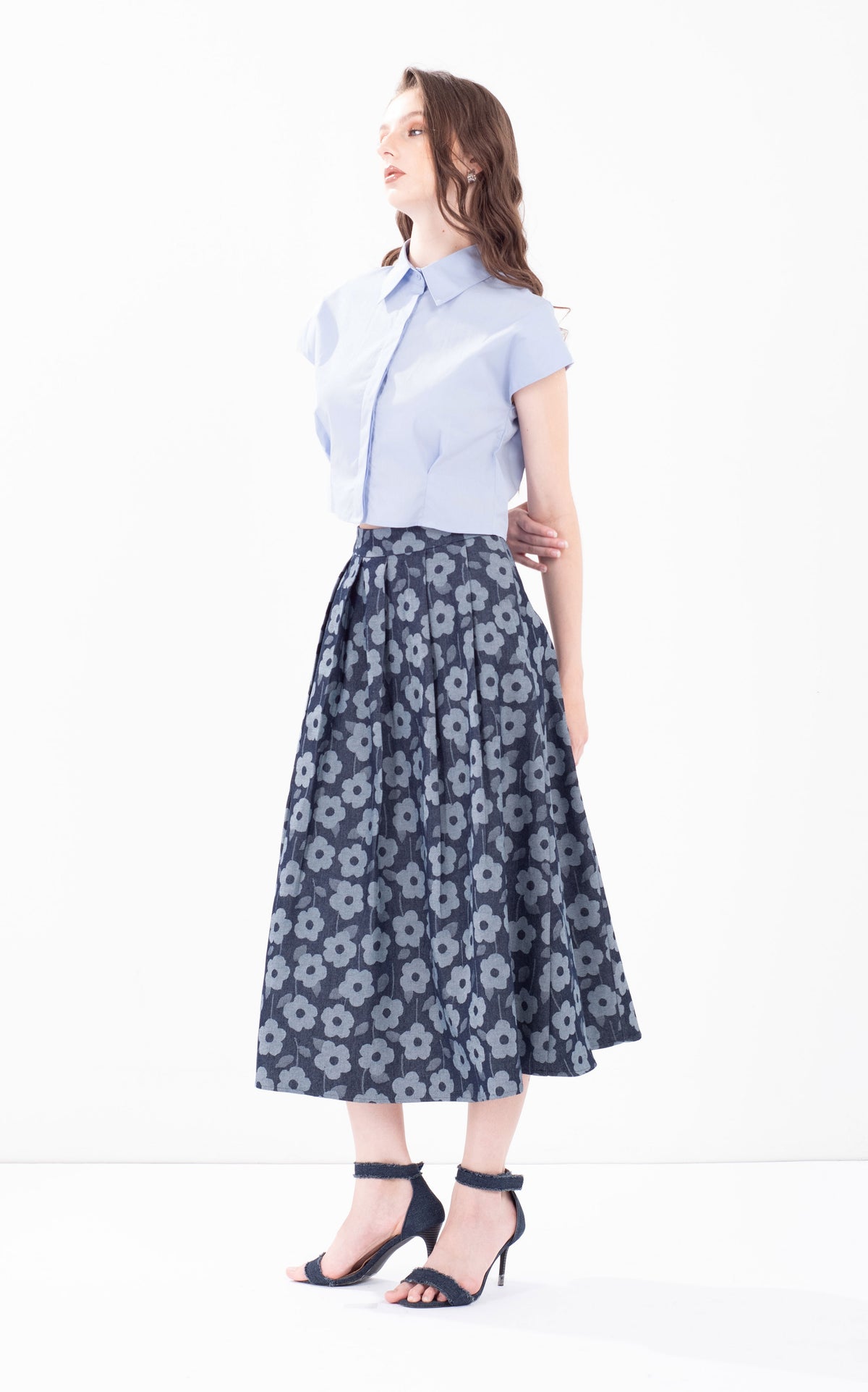 Flower Print Denim Skirt