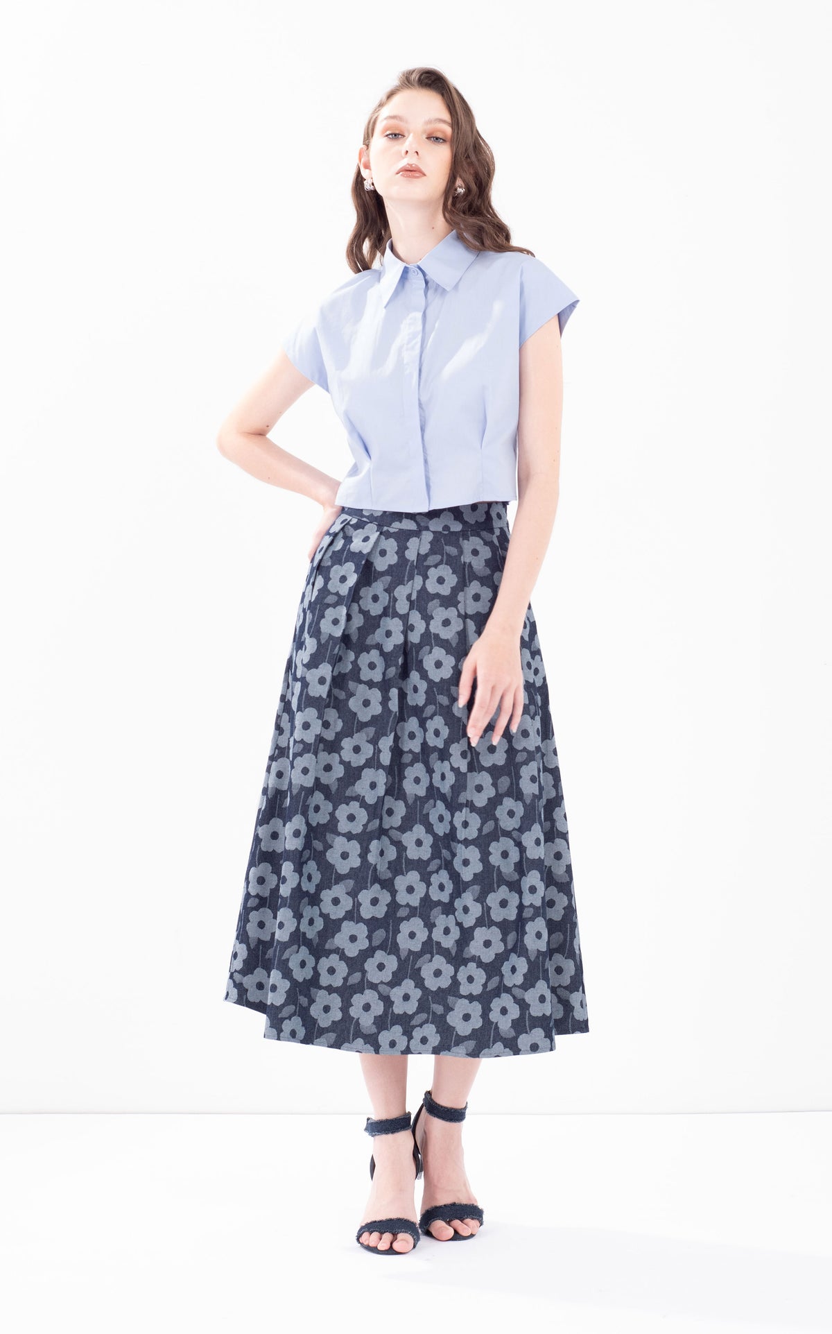 Flower Print Denim Skirt