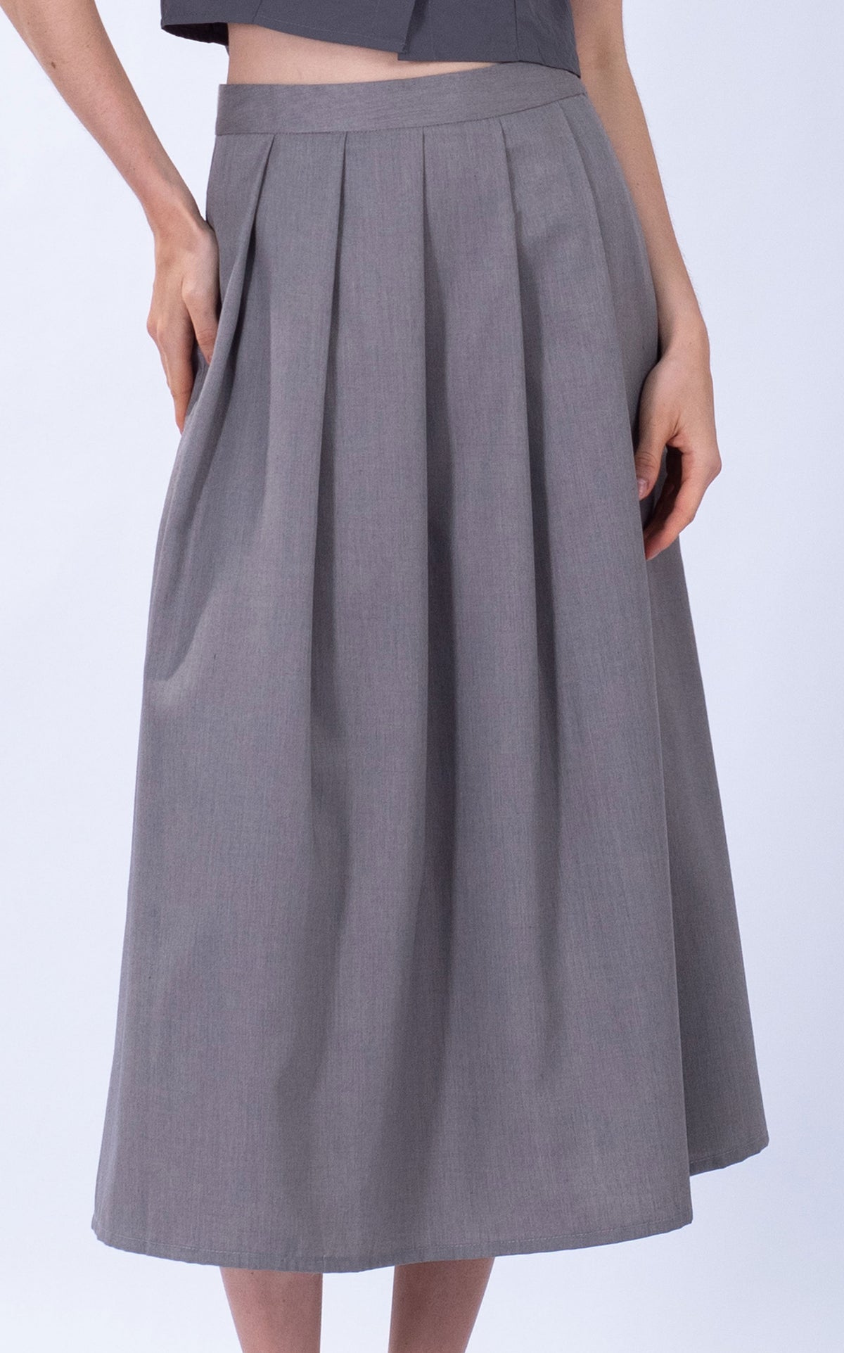 Pleated Cotton Midi Skirt