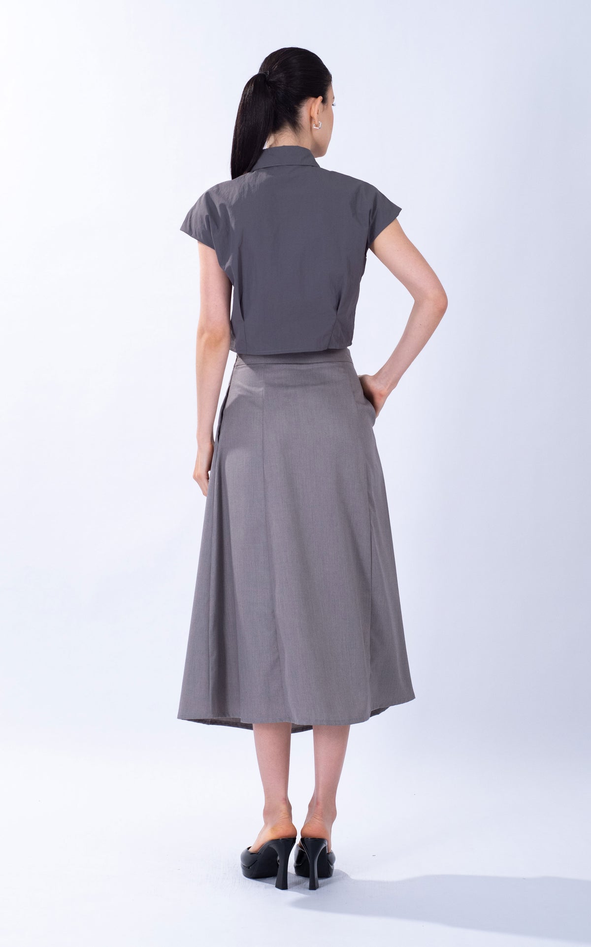 Pleated Cotton Midi Skirt