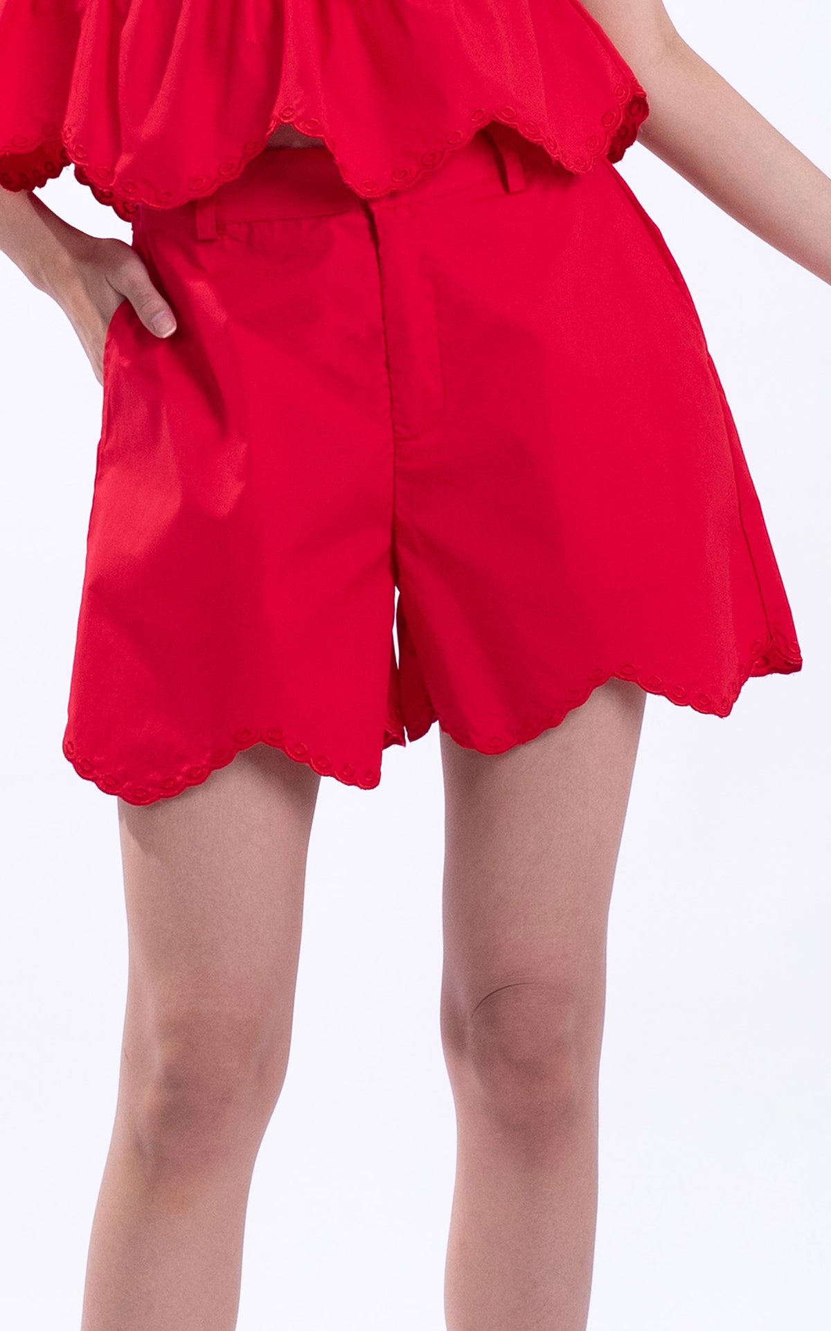 Scallop Hem Cotton Shorts