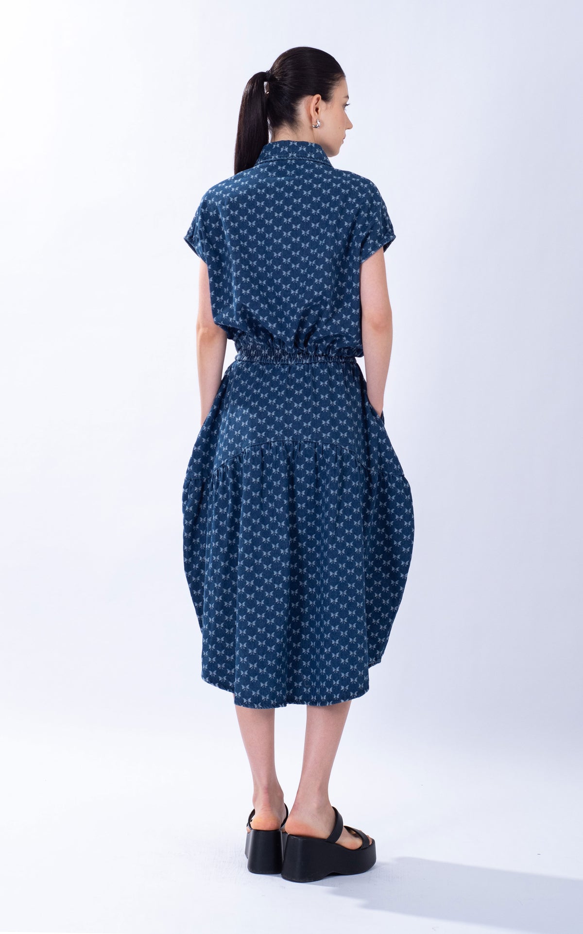 Denim Ribbon Print Yoke Skirt