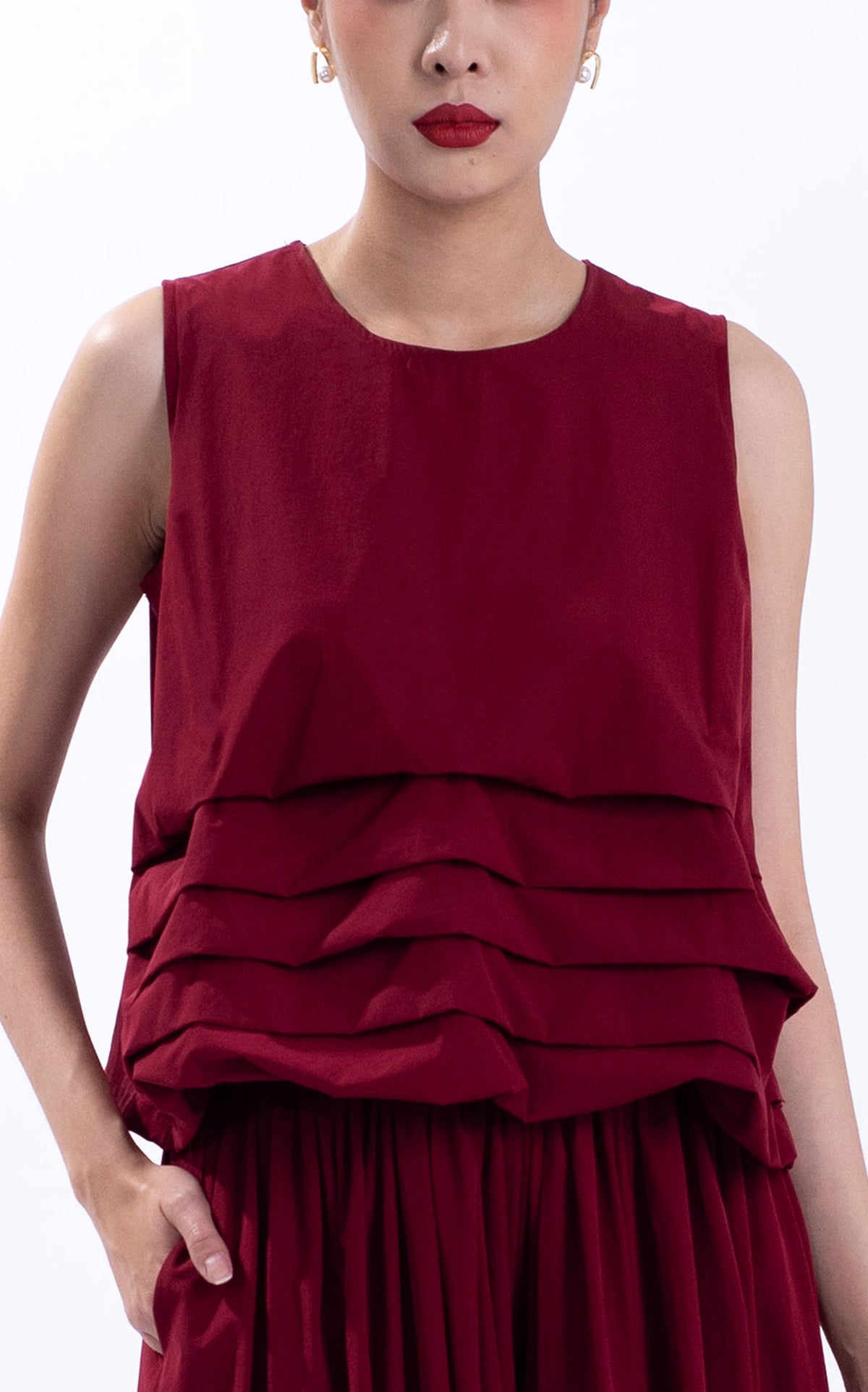 Layered Pleat Textured Cotton Top