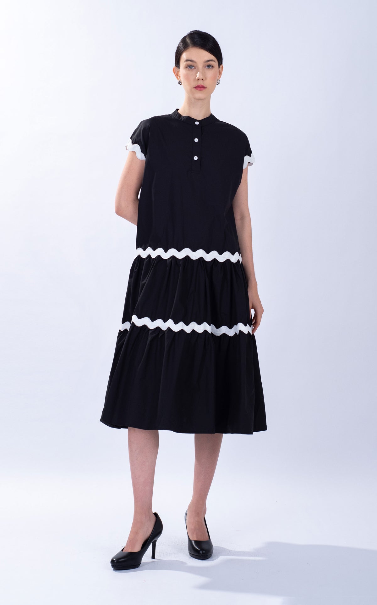 Wavy Trim Cotton Dress