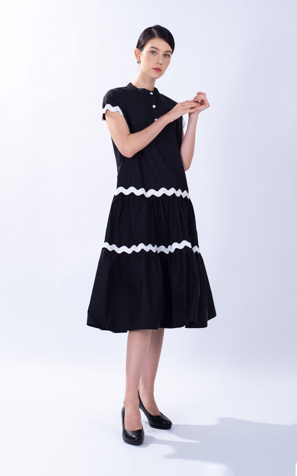 Wavy Trim Cotton Dress