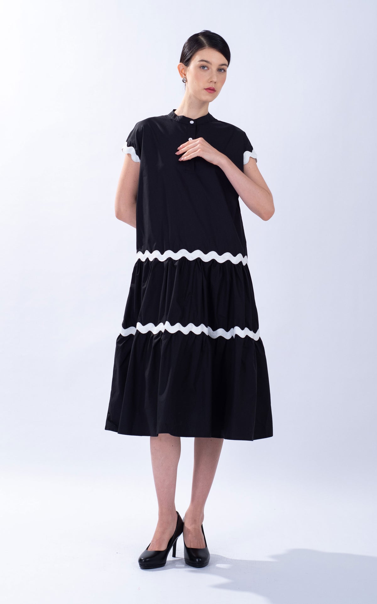 Wavy Trim Cotton Dress