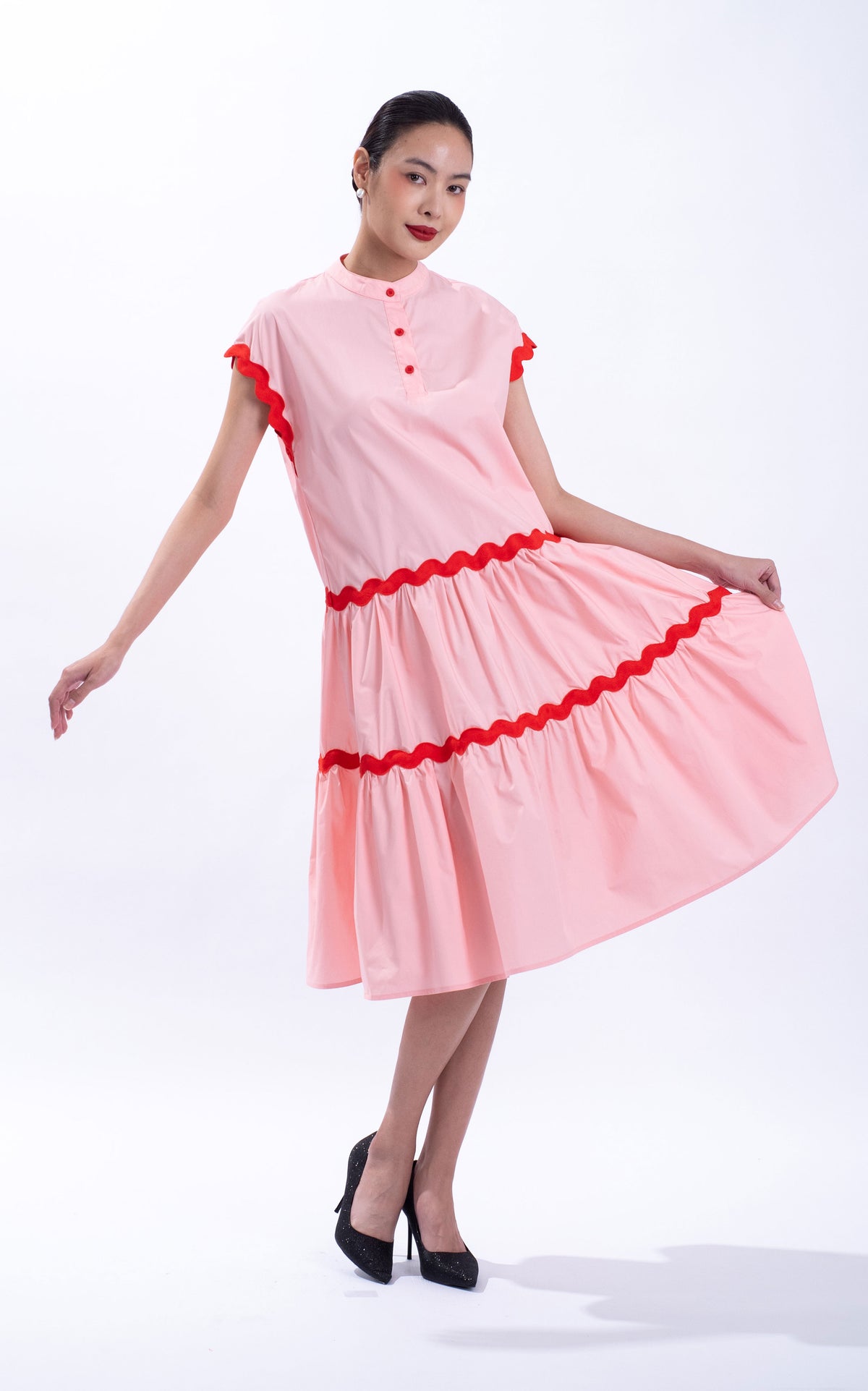 Wavy Trim Cotton Dress