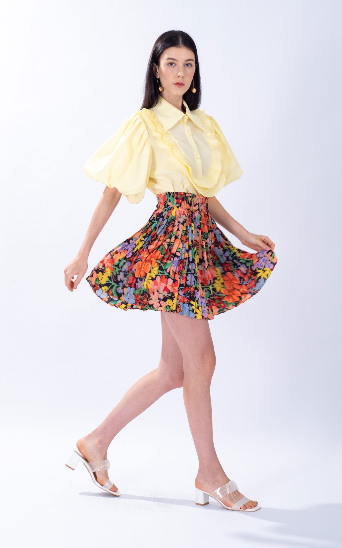 Spring Floral Chiffon Mini Skirt