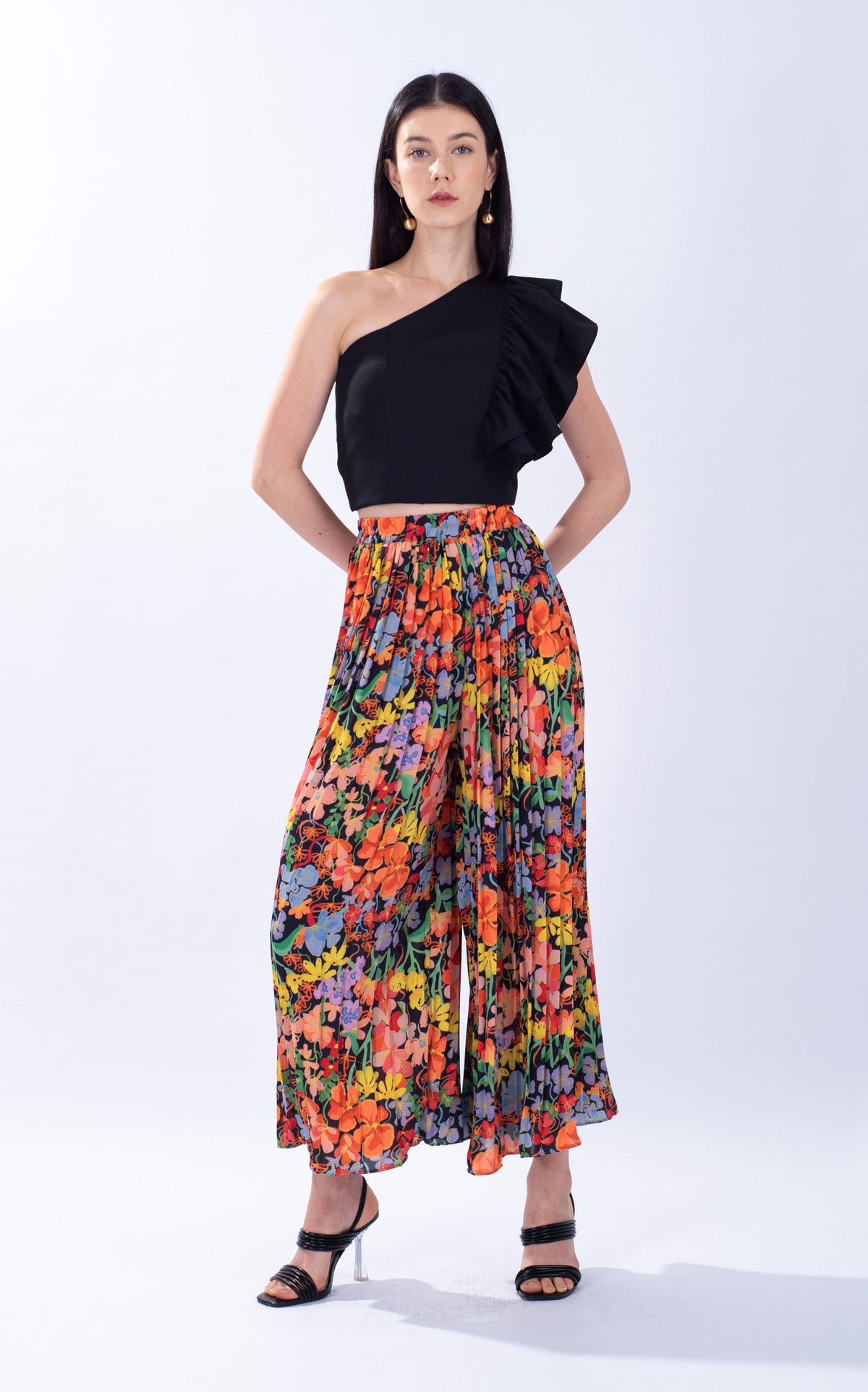 Spring Floral Chiffon Palazzo Pants