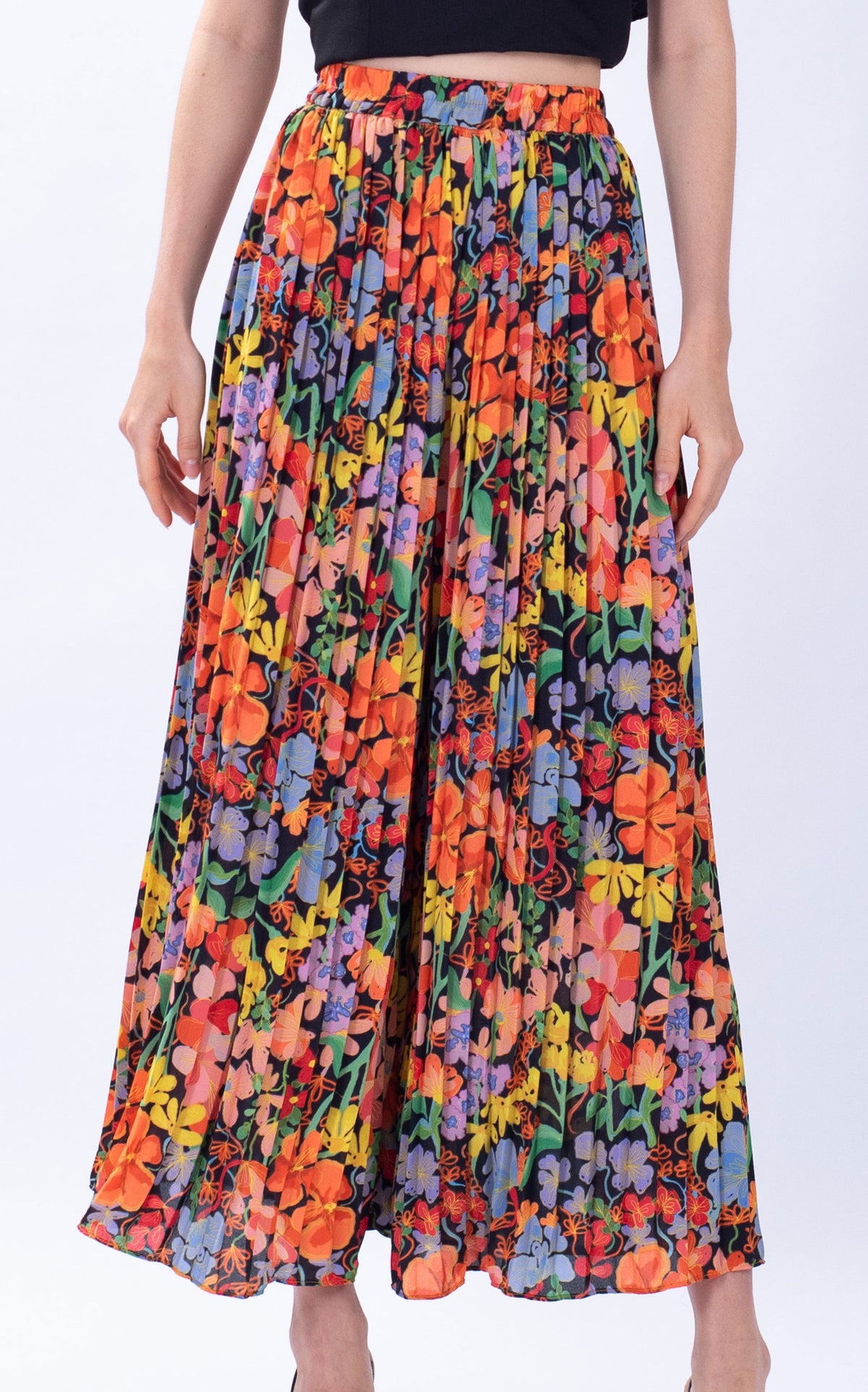 Spring Floral Chiffon Palazzo Pants