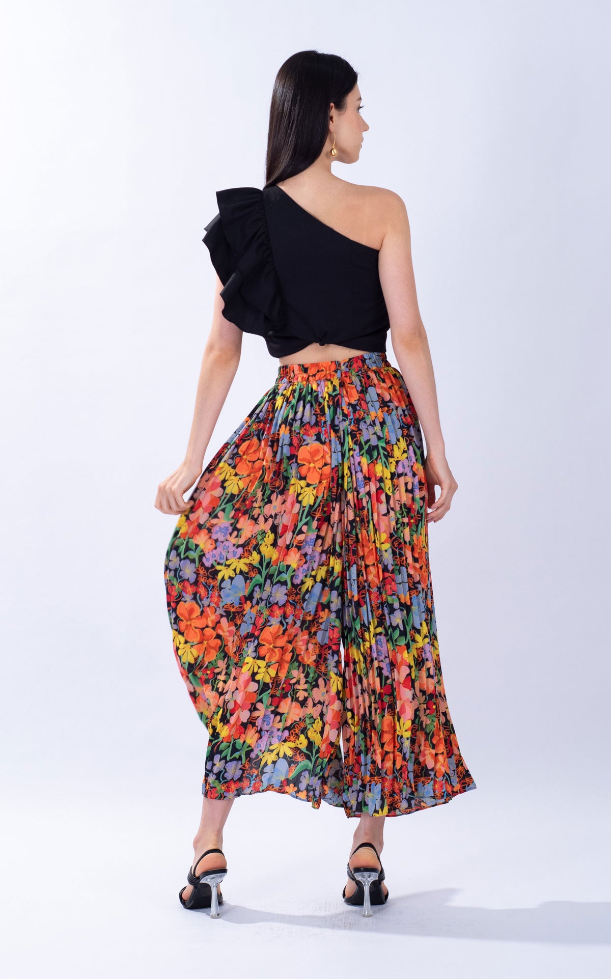 Spring Floral Chiffon Palazzo Pants