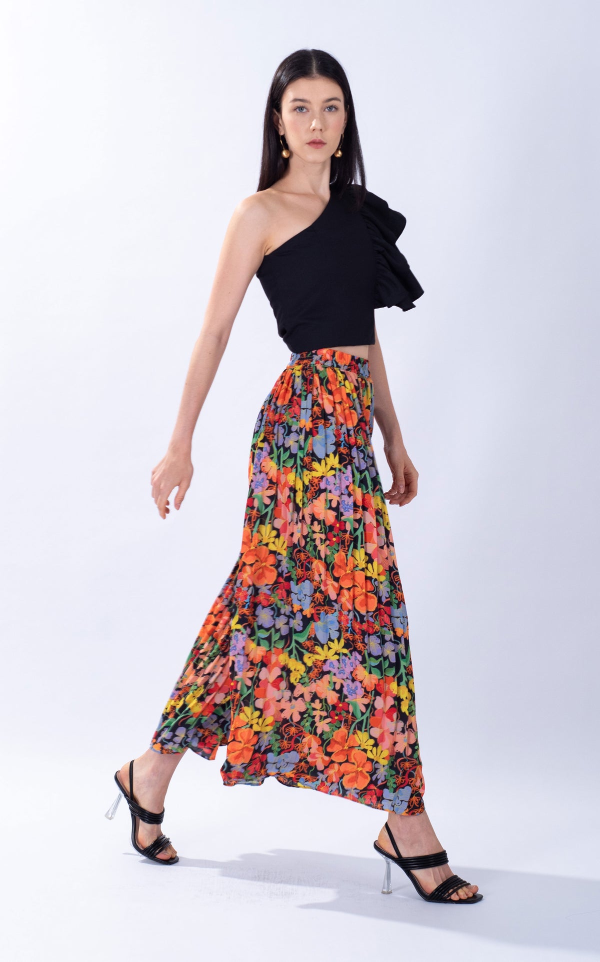 Spring Floral Chiffon Palazzo Pants