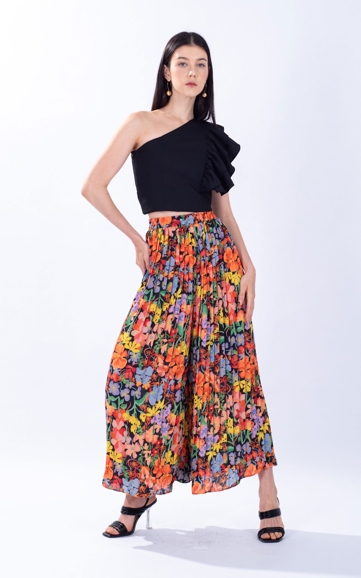 Spring Floral Chiffon Palazzo Pants