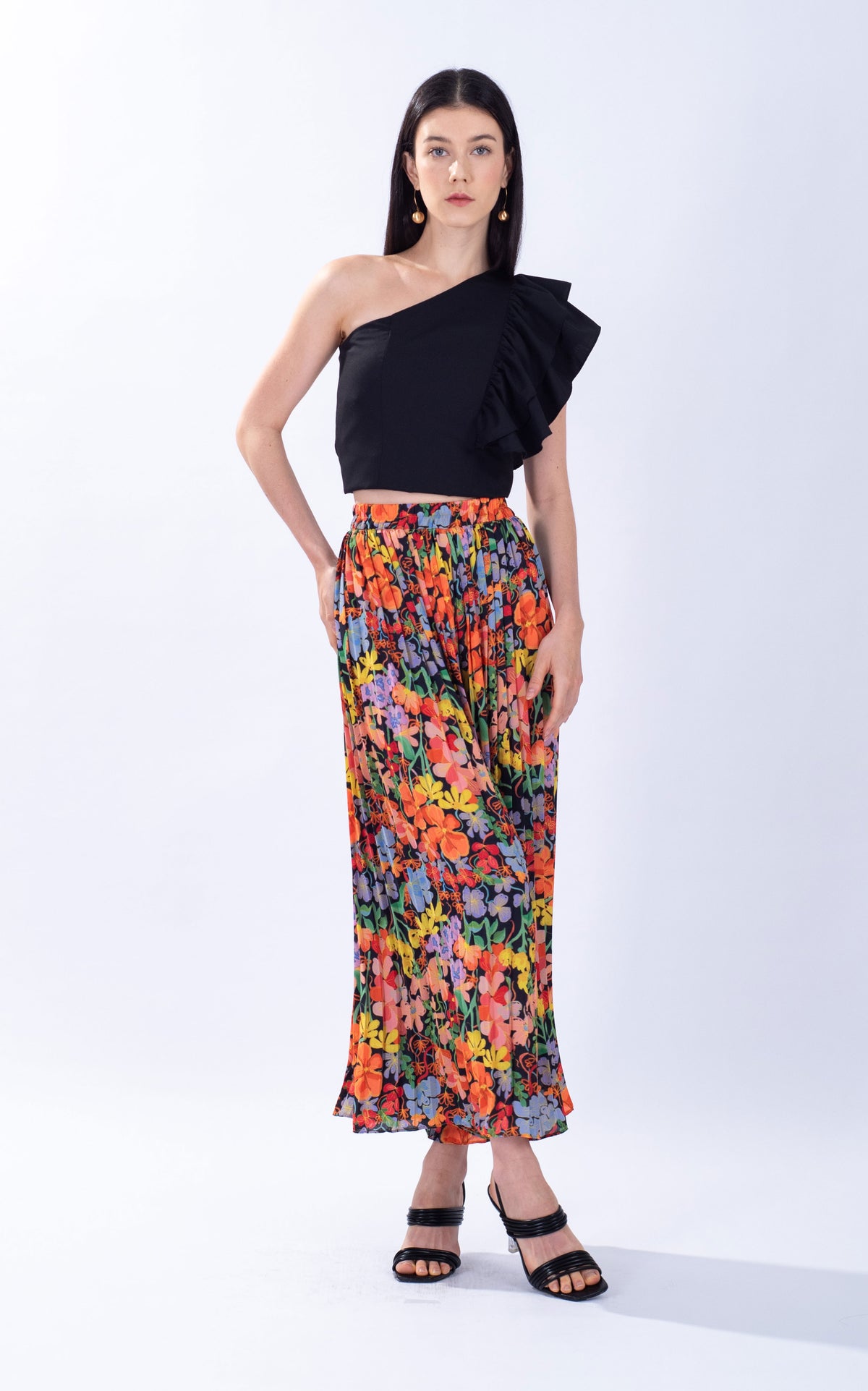 Spring Floral Chiffon Palazzo Pants