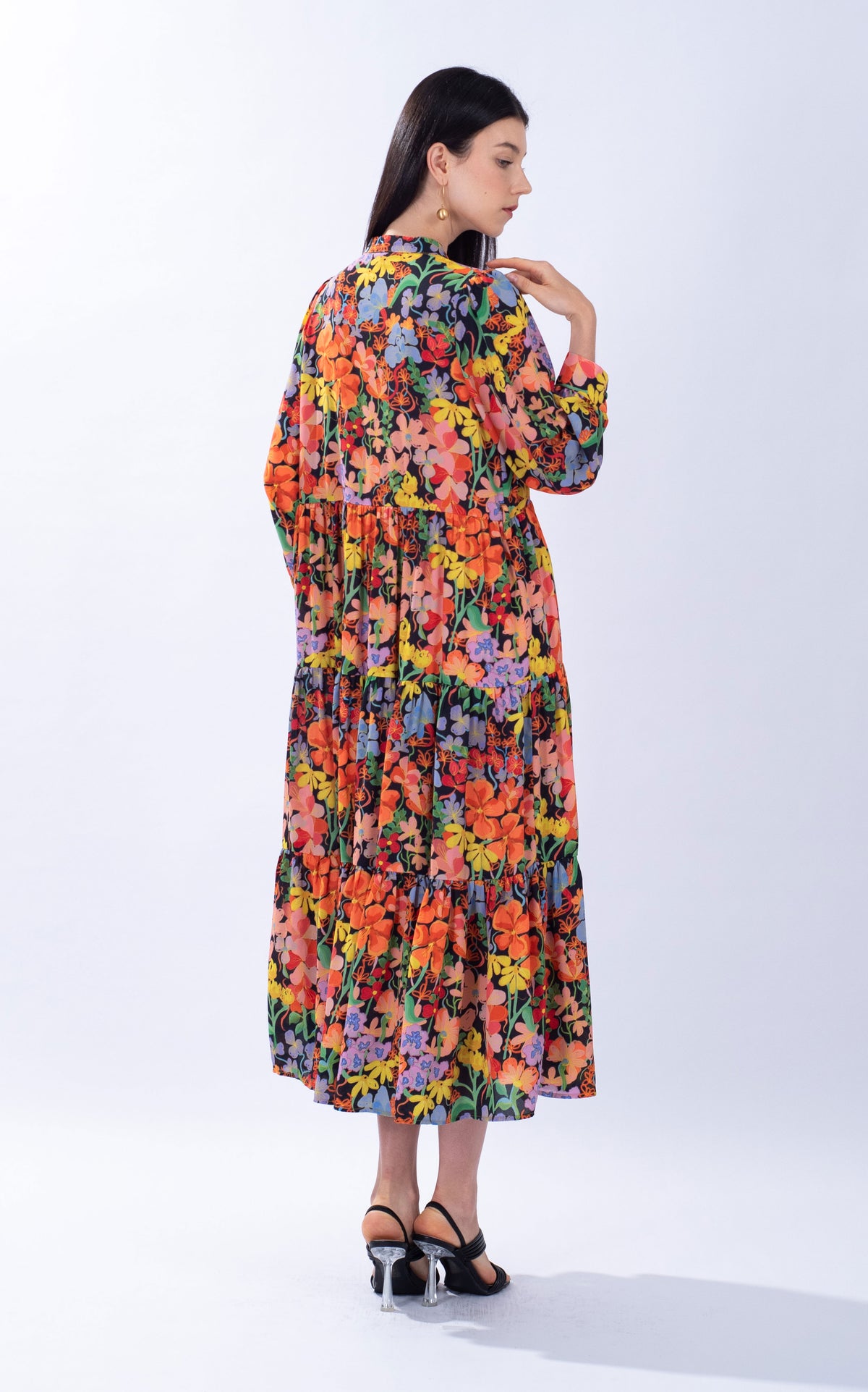 Spring Floral Chiffon Maxi Dress