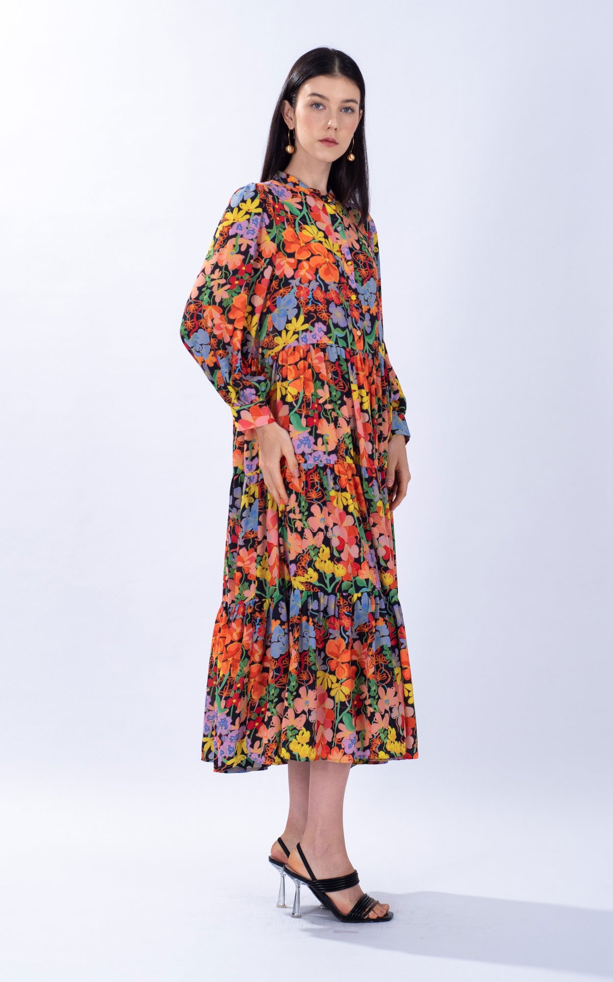 Spring Floral Chiffon Maxi Dress