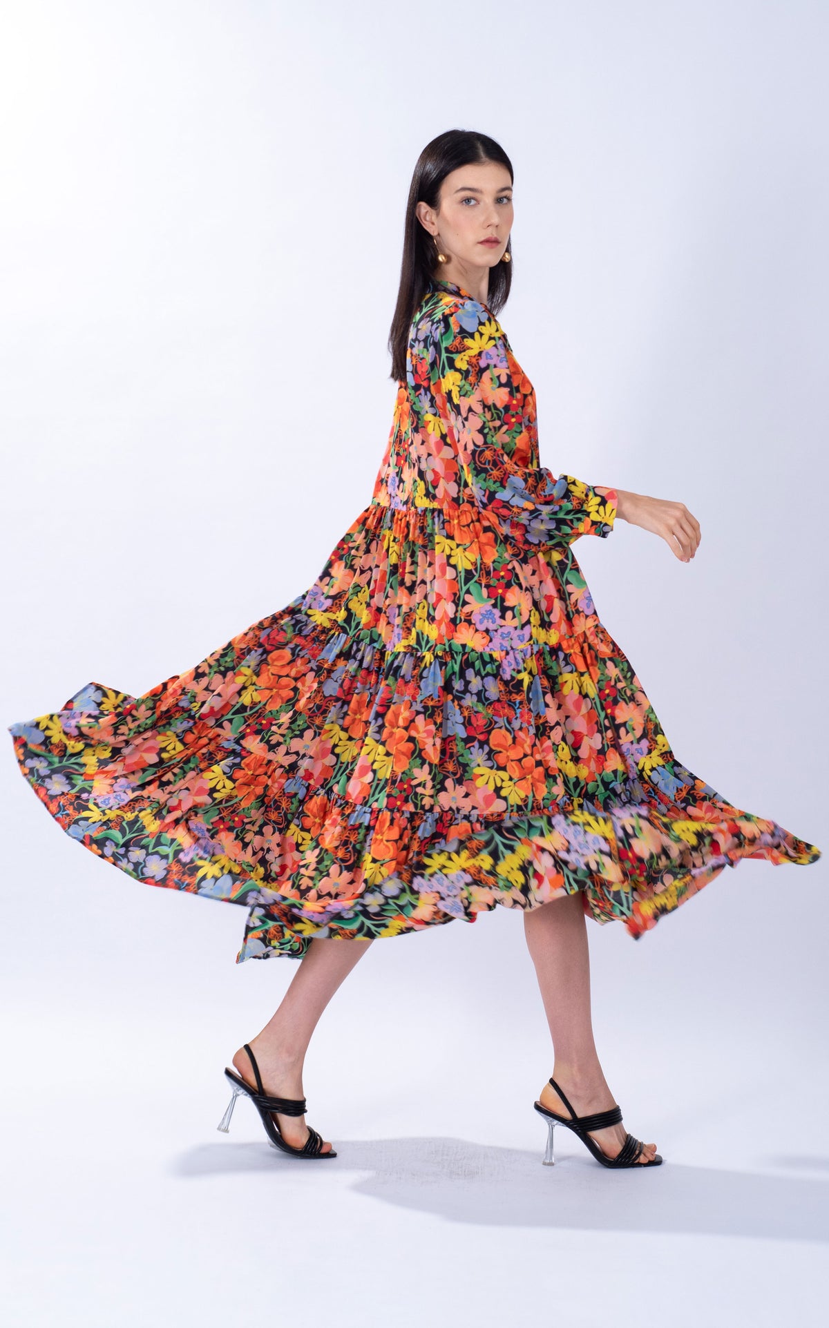 Spring Floral Chiffon Maxi Dress