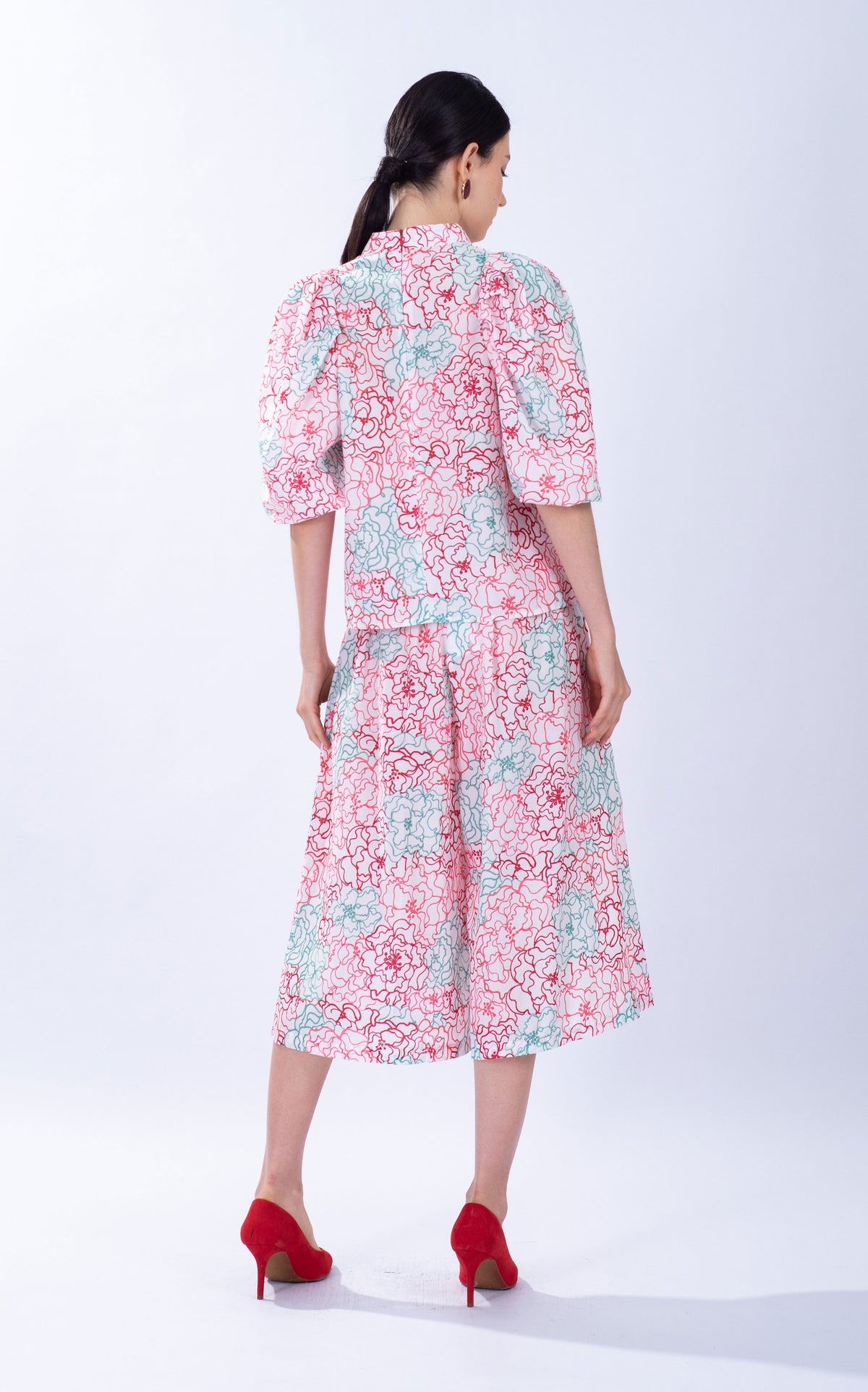 Peony Puff Sleeve Cotton Cheongsam Top