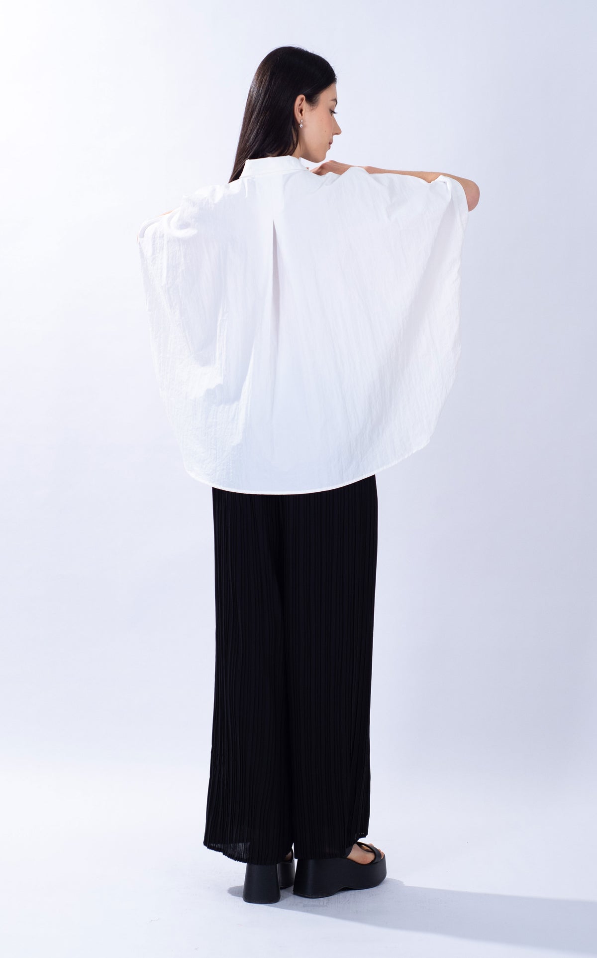 Textured Cotton Batwing Sleeve Shirt