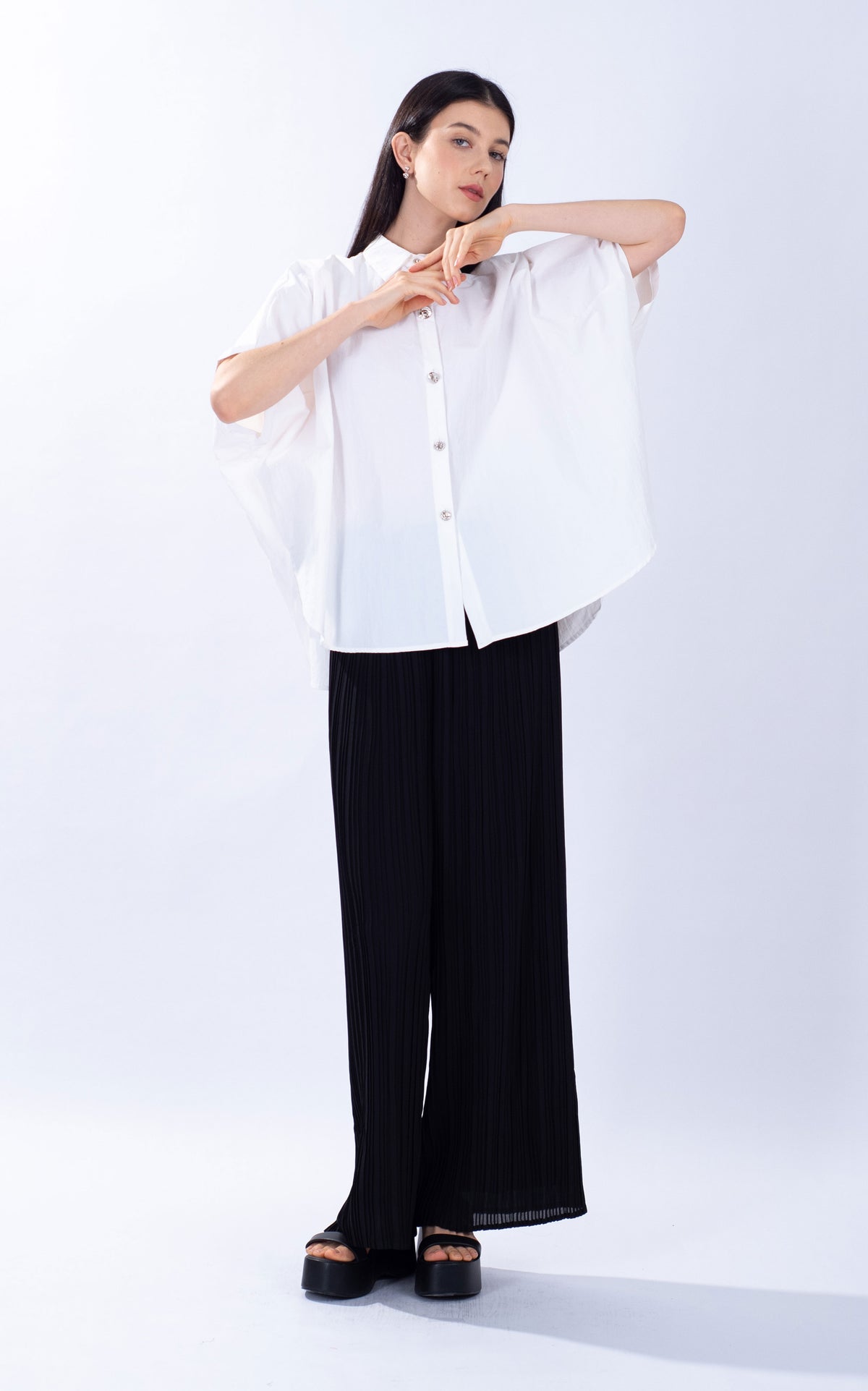 Textured Cotton Batwing Sleeve Shirt