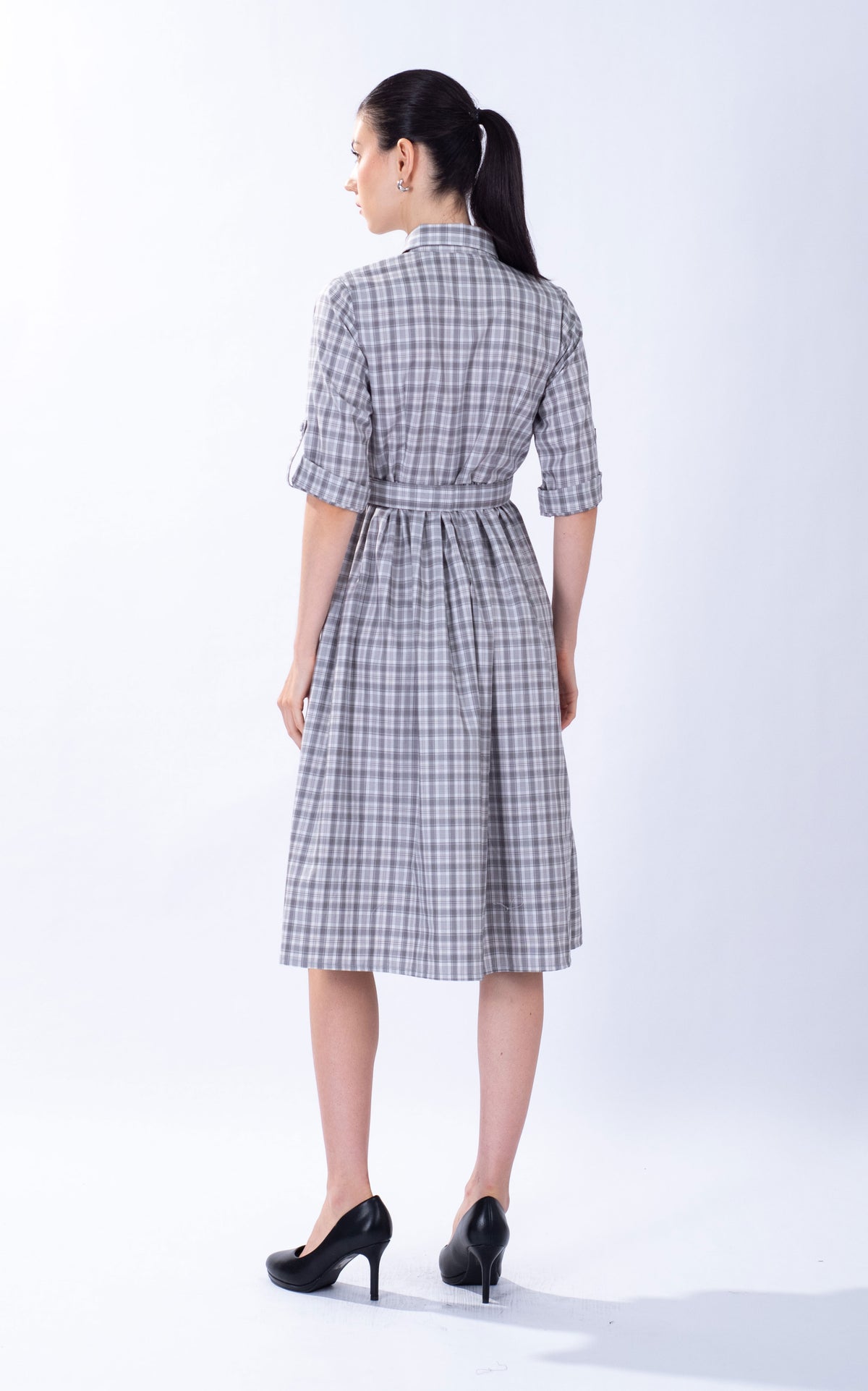 Belted Checked Cotton Shirt Dress