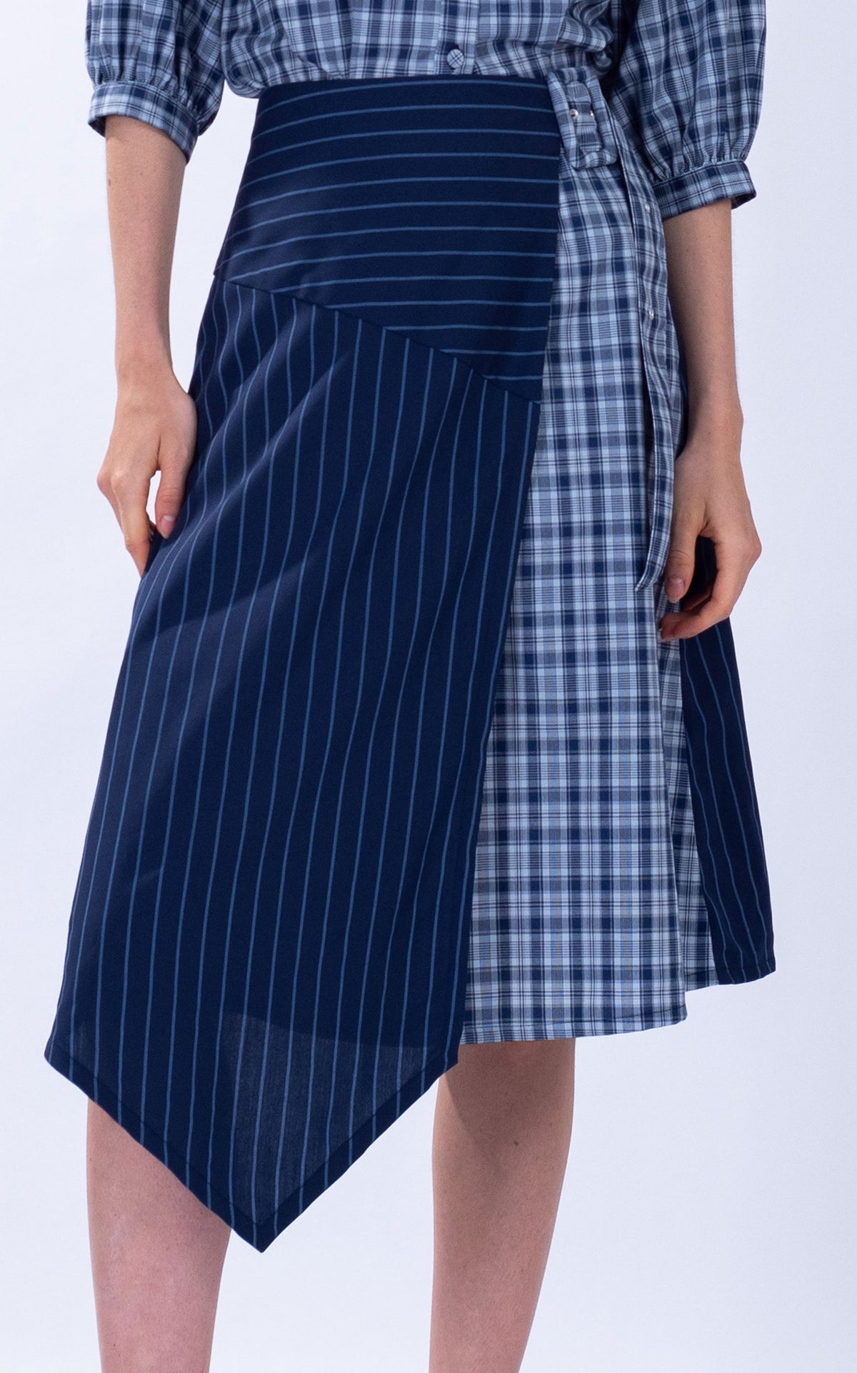 Striped Checked Cotton Wrap Skirt