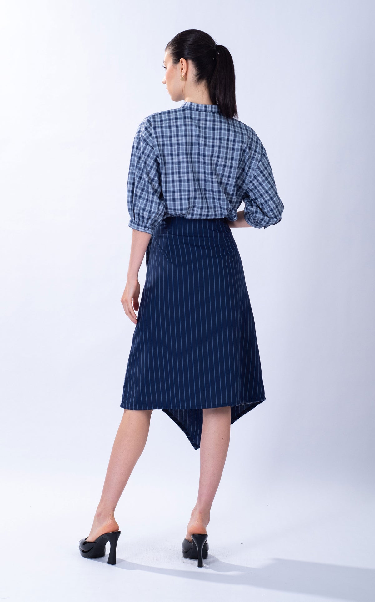 Striped Checked Cotton Wrap Skirt