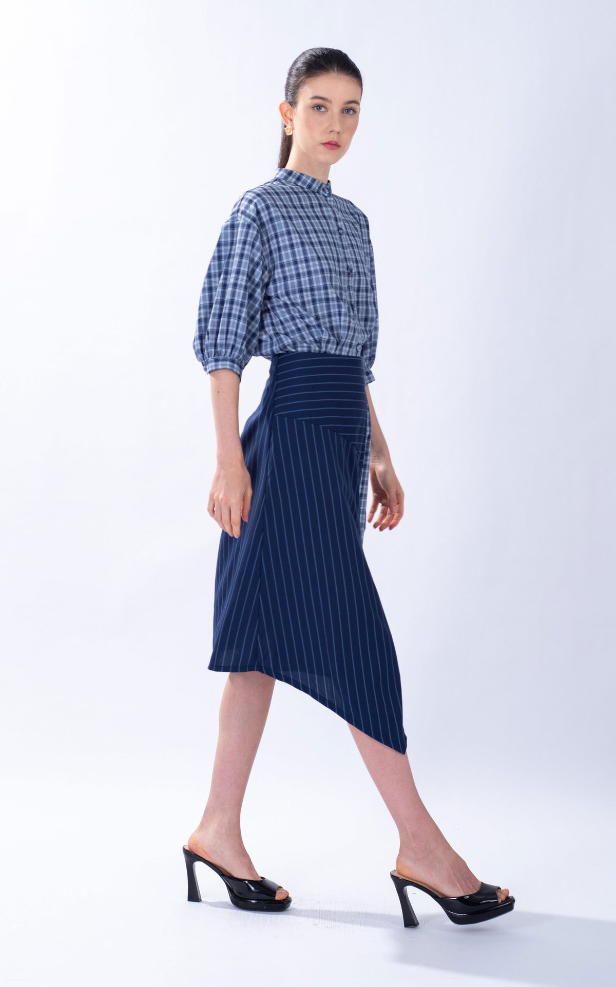 Striped Checked Cotton Wrap Skirt