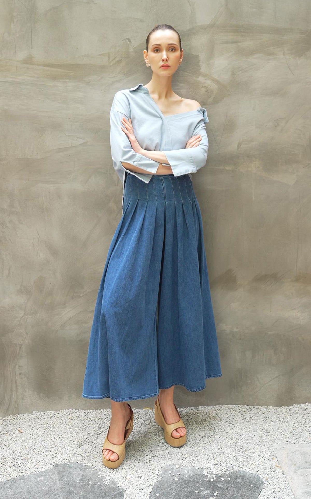 Pintuck Washed Denim Culottes KLFW(Pre-Order)