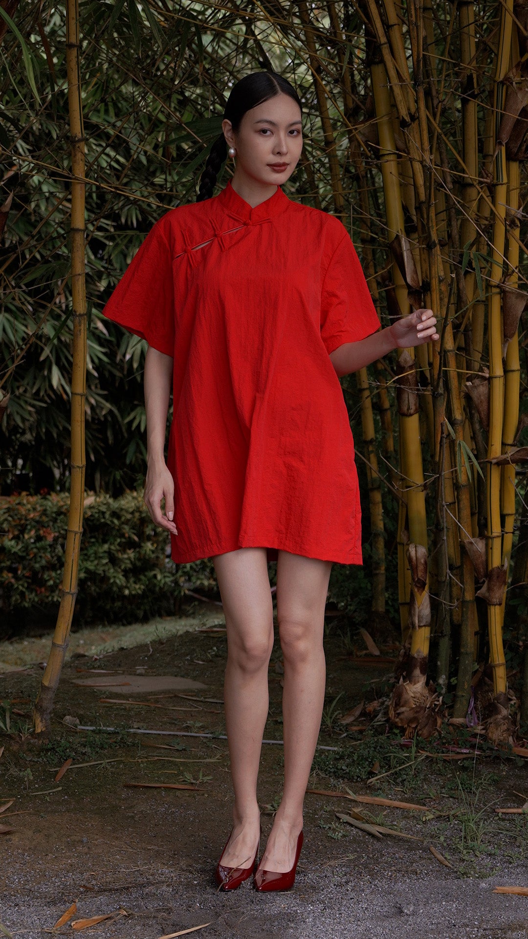 Oversized Textured Cotton Cheongsam Dress CNY  What To Wear