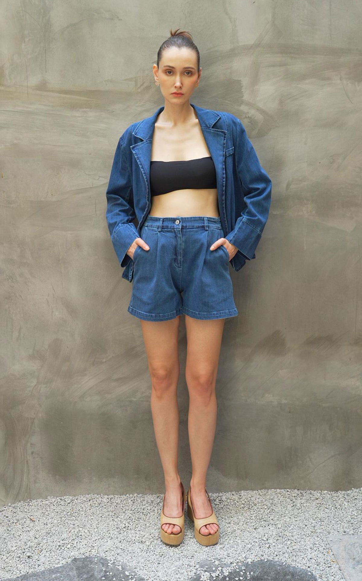 Washed Denim Paneled Blazer KLFW(Pre-Order)