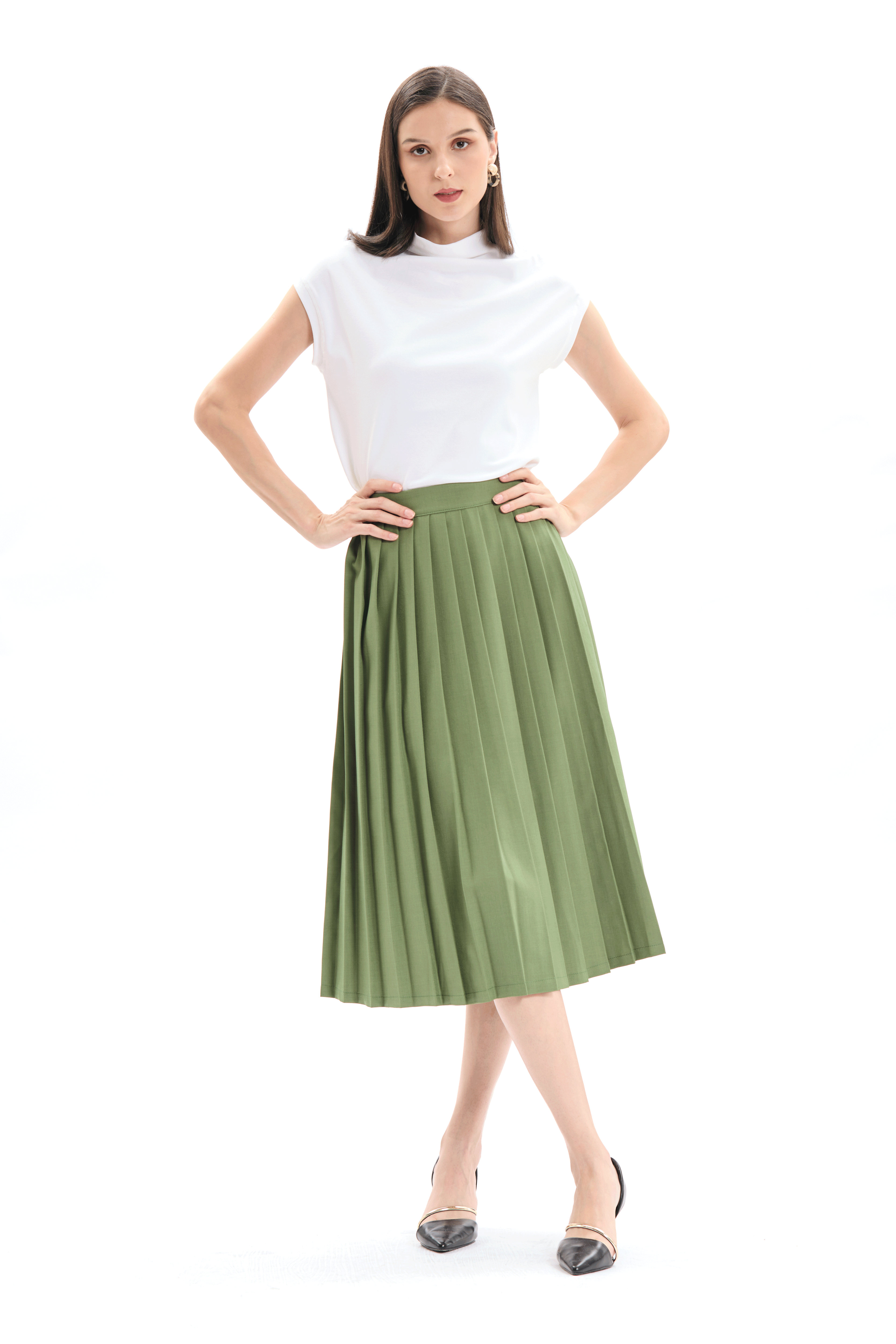 Green knife pleated skirt best sale
