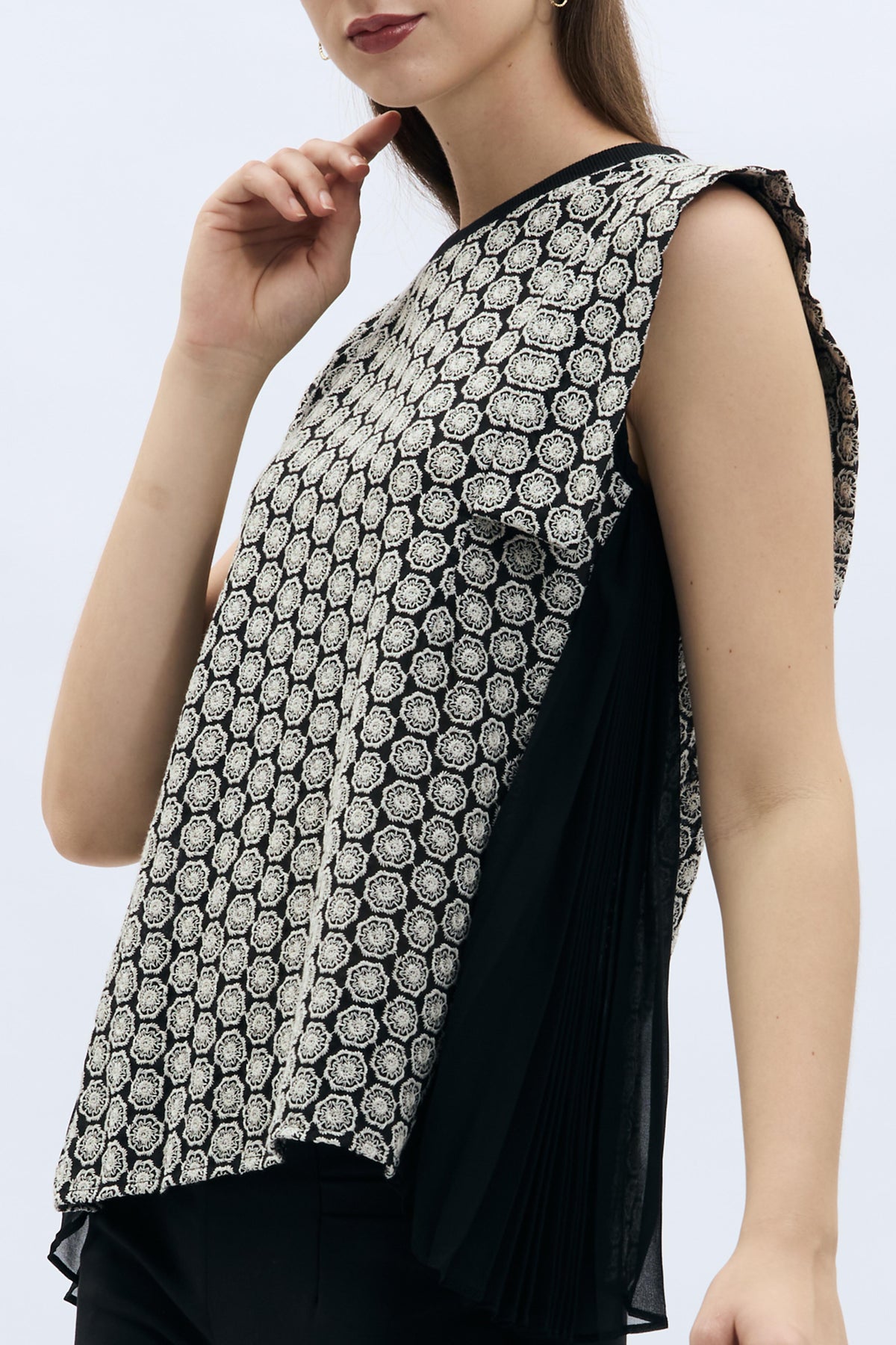 Textured Blouse With Chiffon Pleated Side