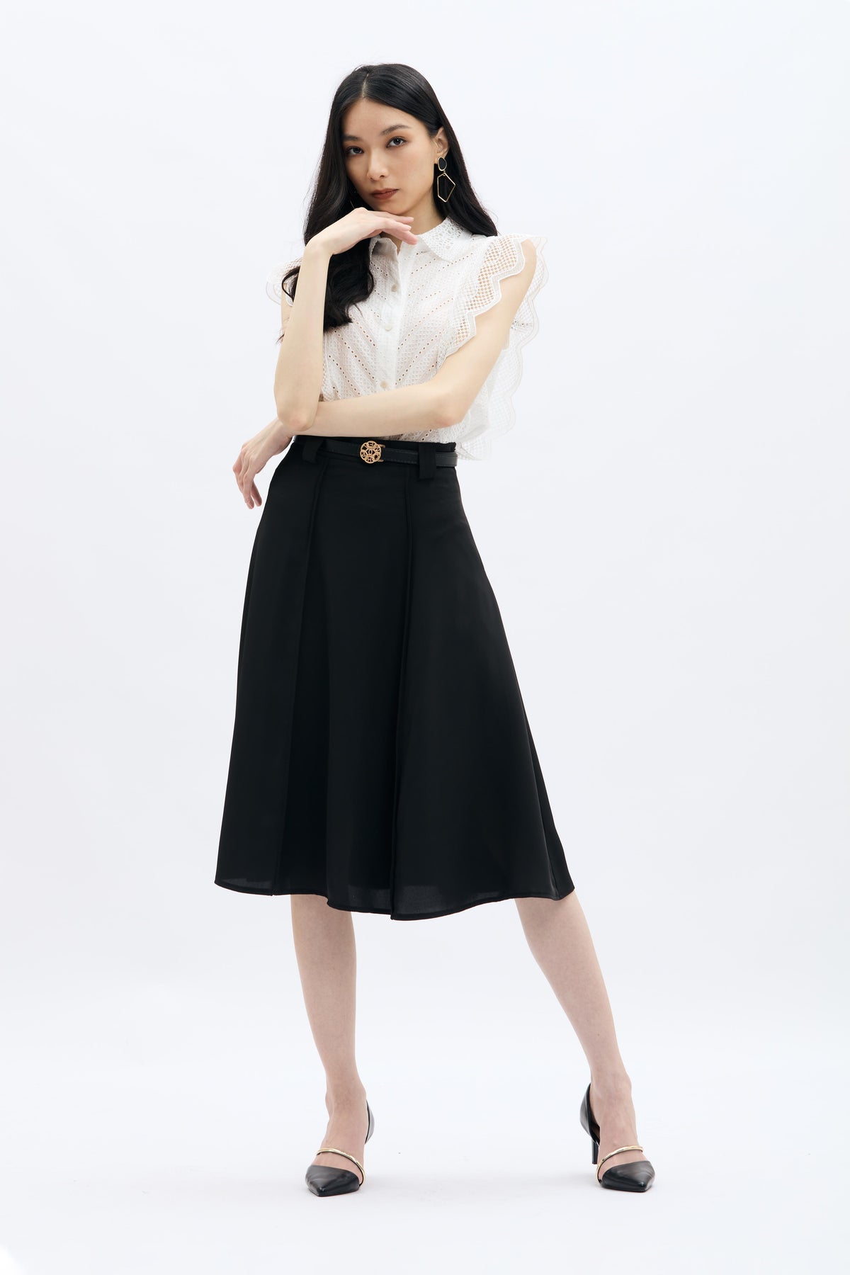 Panel Midi Skirt with Belt